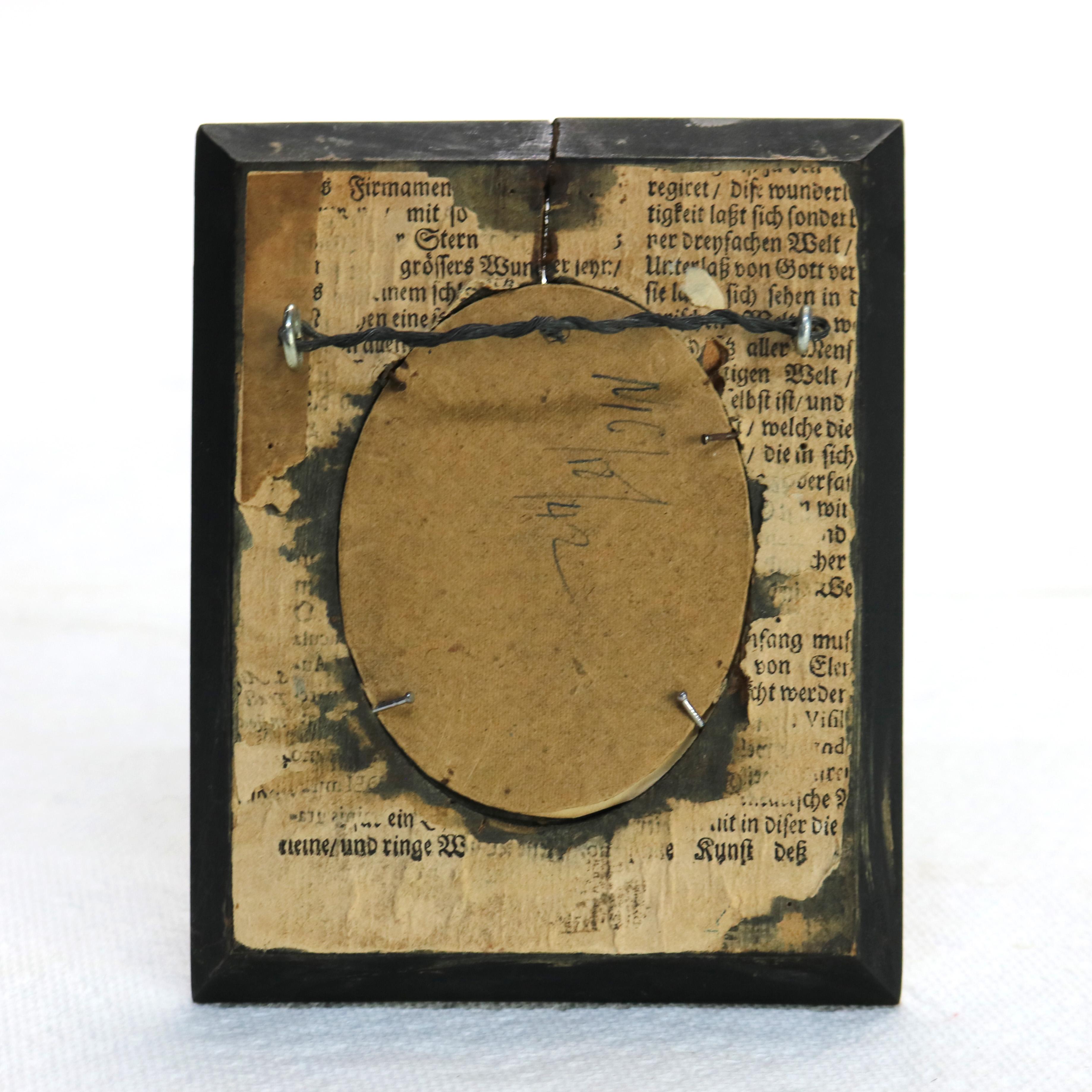 Peinture Miniature de portrait de femme sur celluloïd, encadrée, C1880 en vente