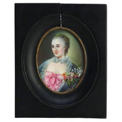 Retrato francés antiguo en miniatura sobre celuloide de mujer, enmarcado, C1880