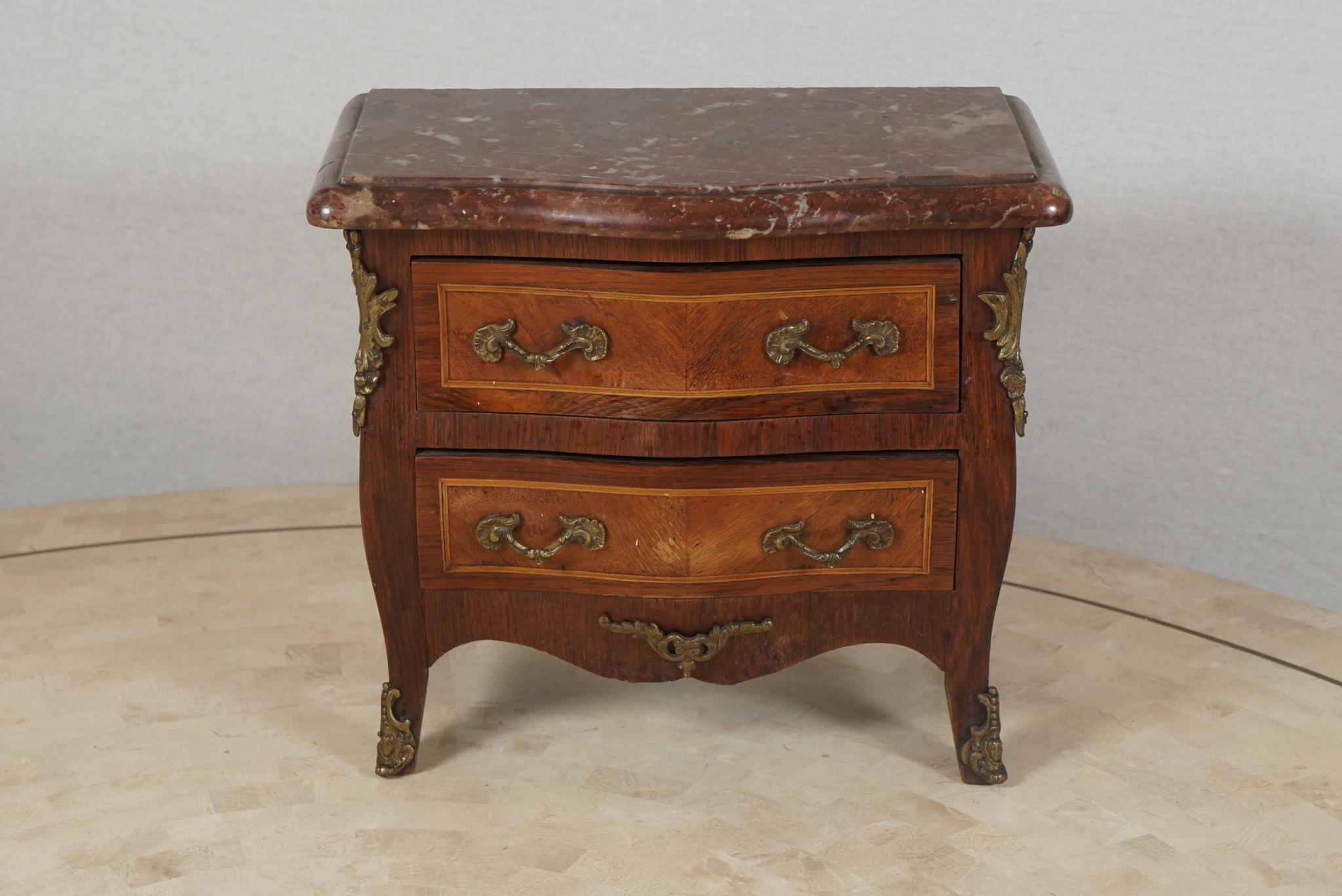 Louis XV Miniature Antique French Salesman's Sample, Mahogany with Bronze Mounts For Sale
