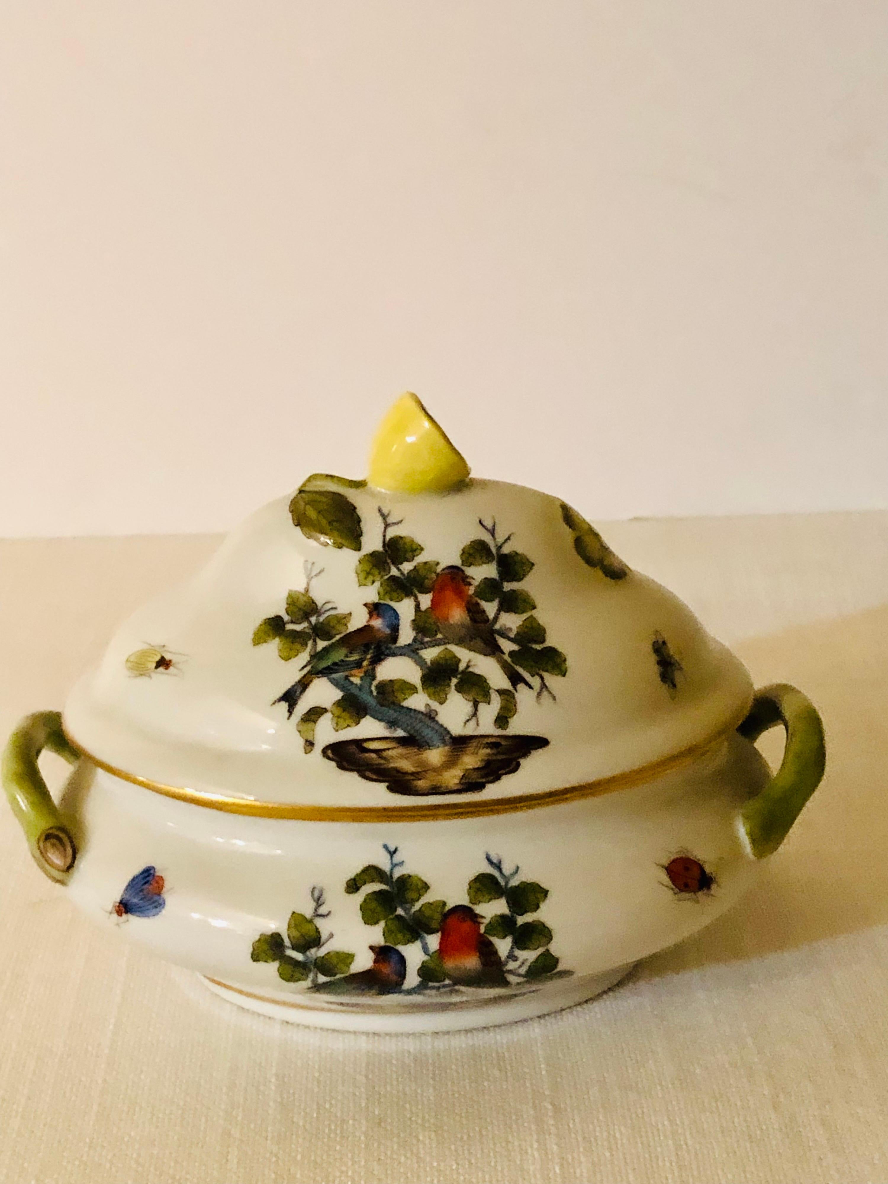 Romantic Miniature Antique Herend Rothschild Bird Tureen with Raised Lemon on The Cover