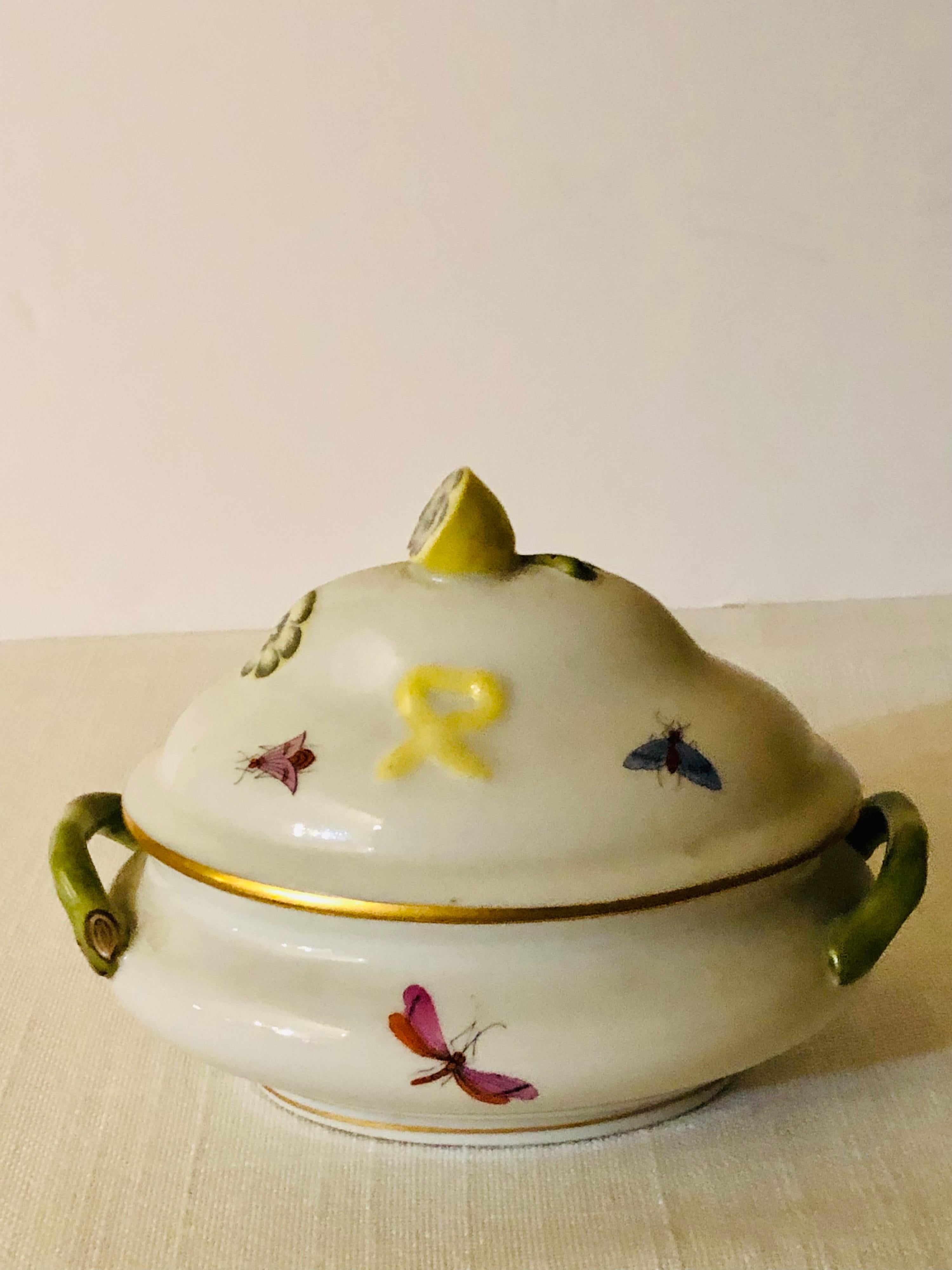 Hungarian Miniature Antique Herend Rothschild Bird Tureen with Raised Lemon on The Cover