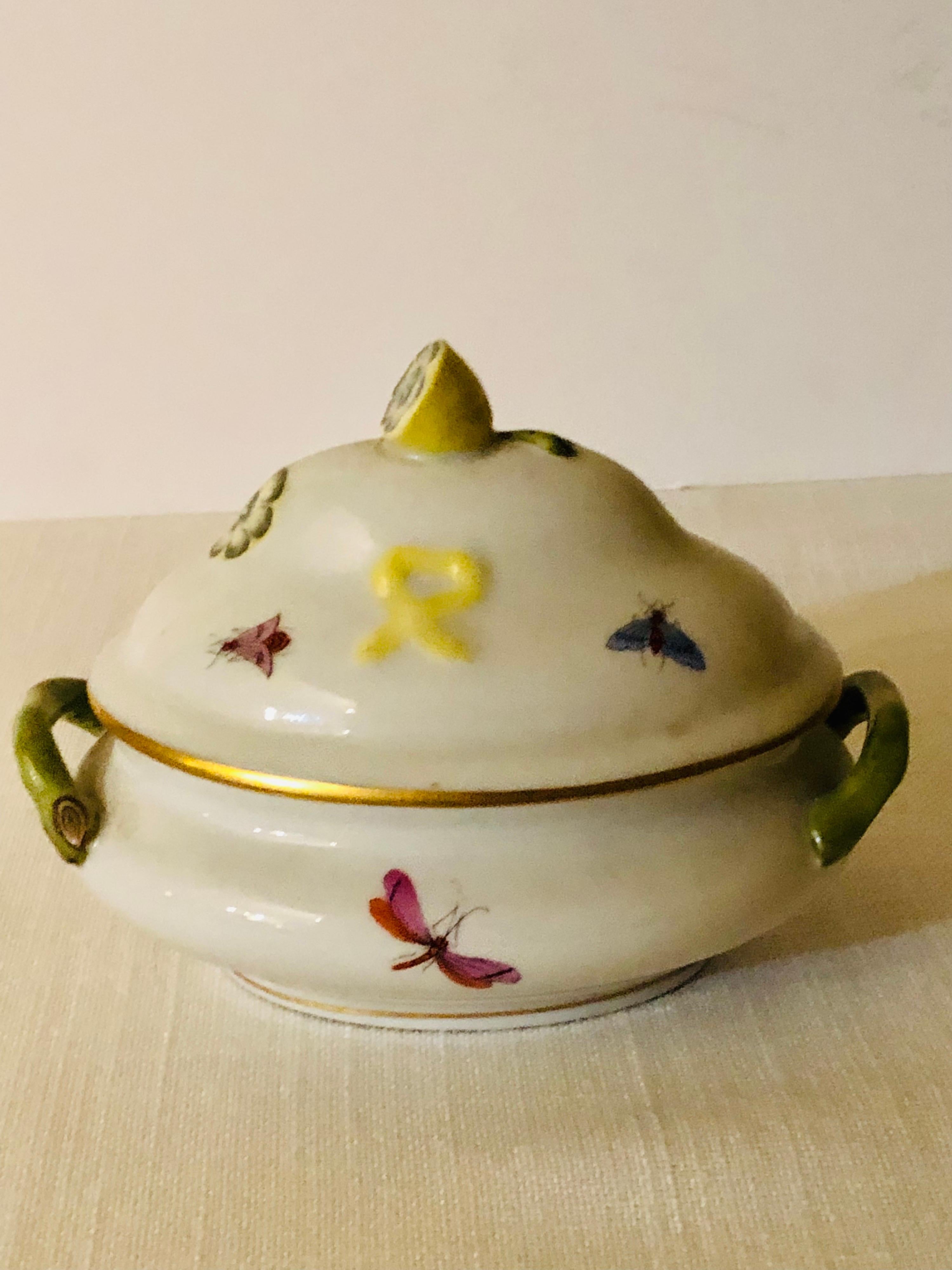 Hand-Painted Miniature Antique Herend Rothschild Bird Tureen with Raised Lemon on The Cover