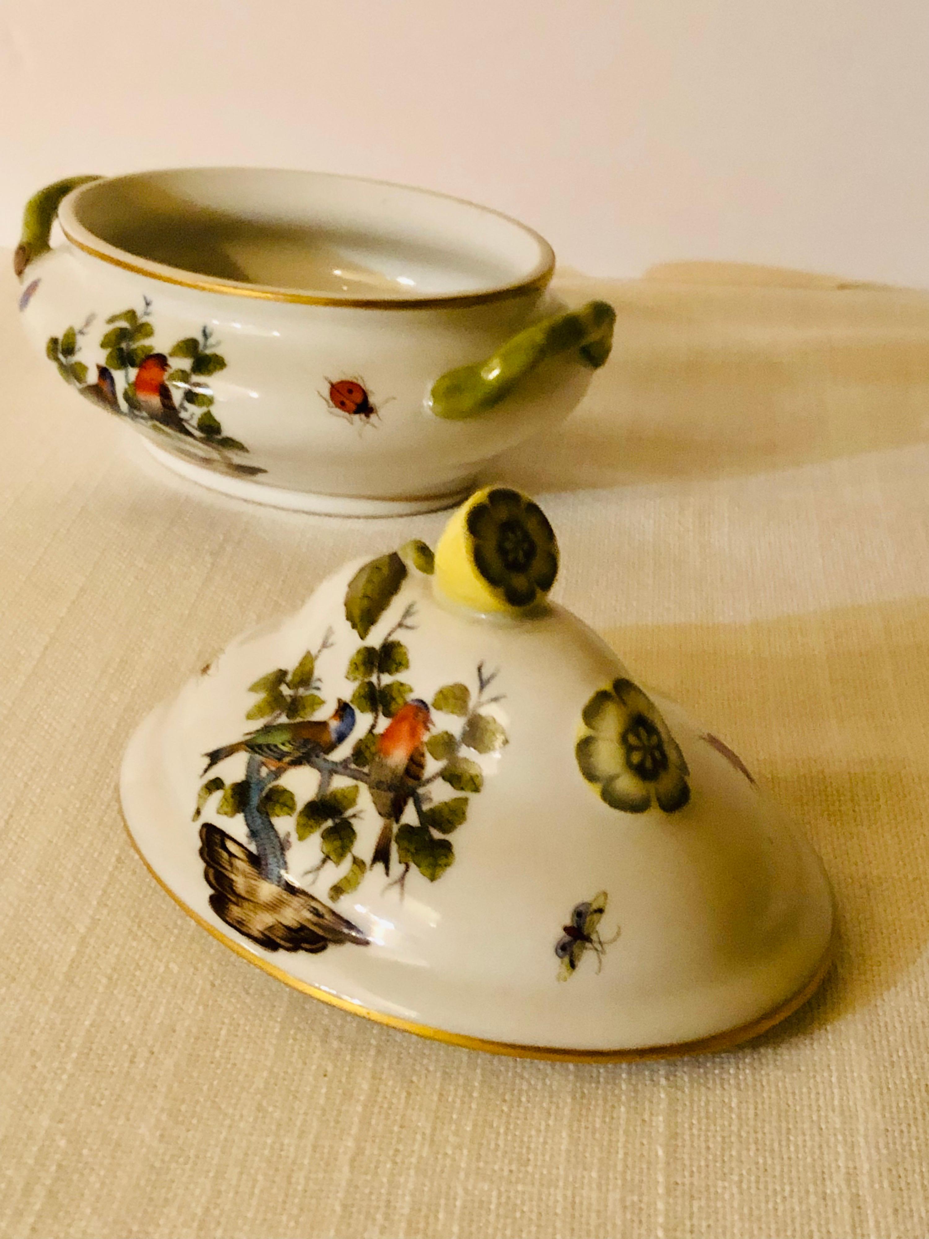 Early 20th Century Miniature Antique Herend Rothschild Bird Tureen with Raised Lemon on The Cover