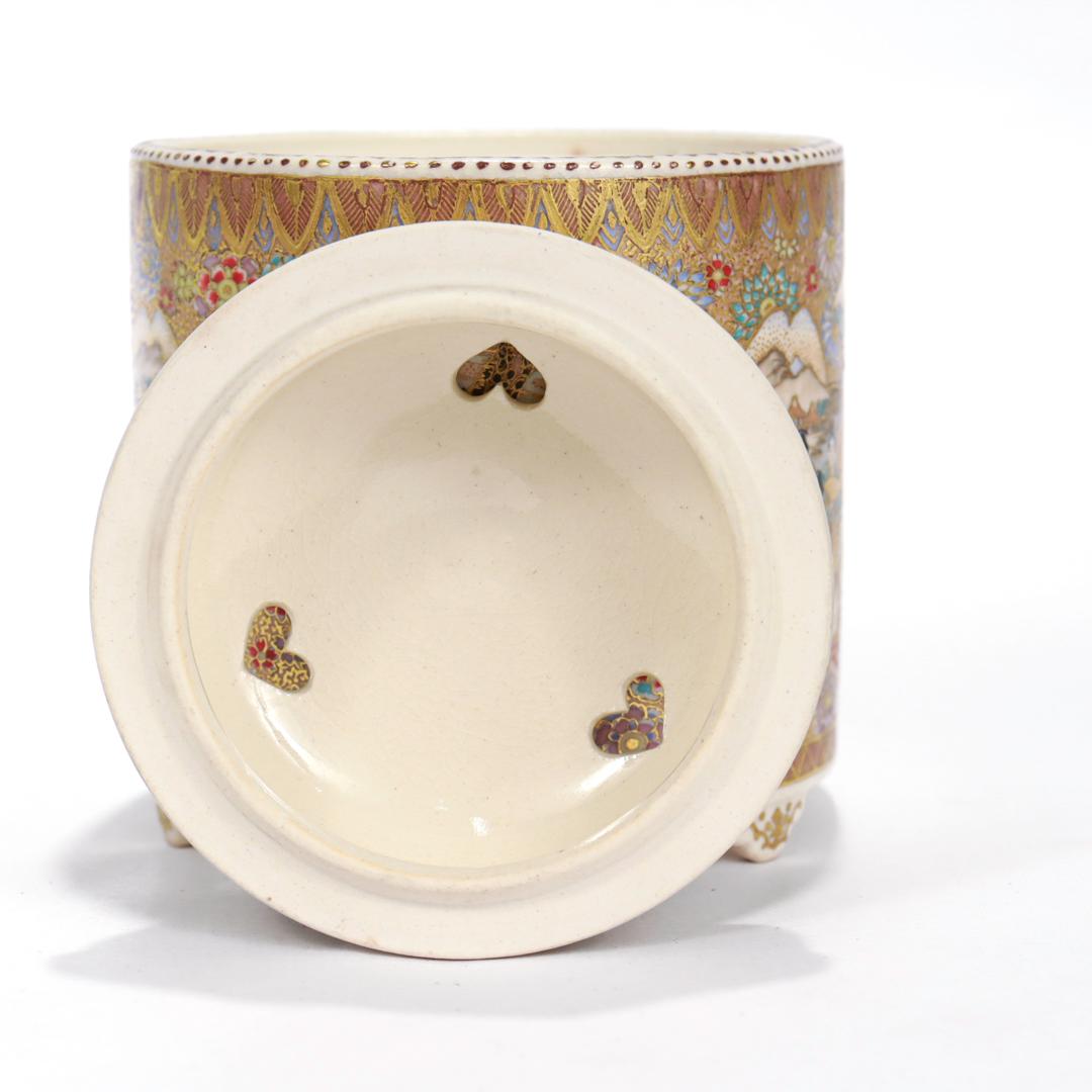 Miniature Antique Japanese Satsuma Pottery Censer or Koro For Sale 4
