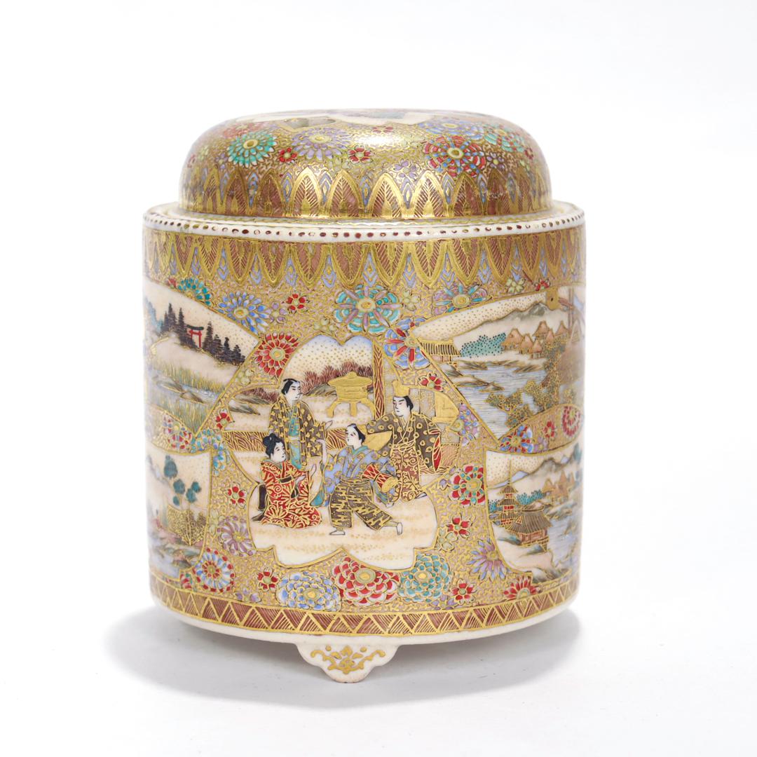 Gilt Miniature Antique Japanese Satsuma Pottery Censer or Koro For Sale