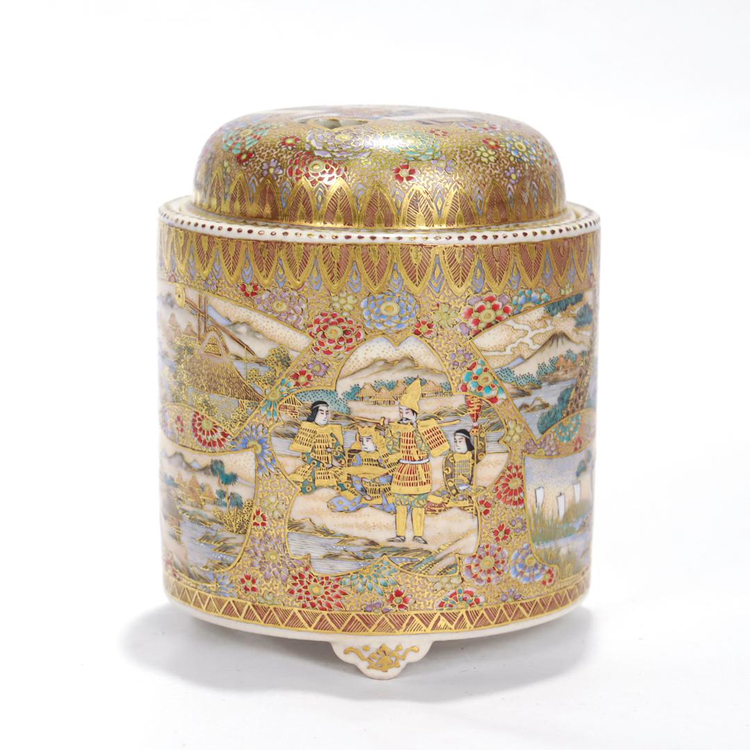20th Century Miniature Antique Japanese Satsuma Pottery Censer or Koro For Sale