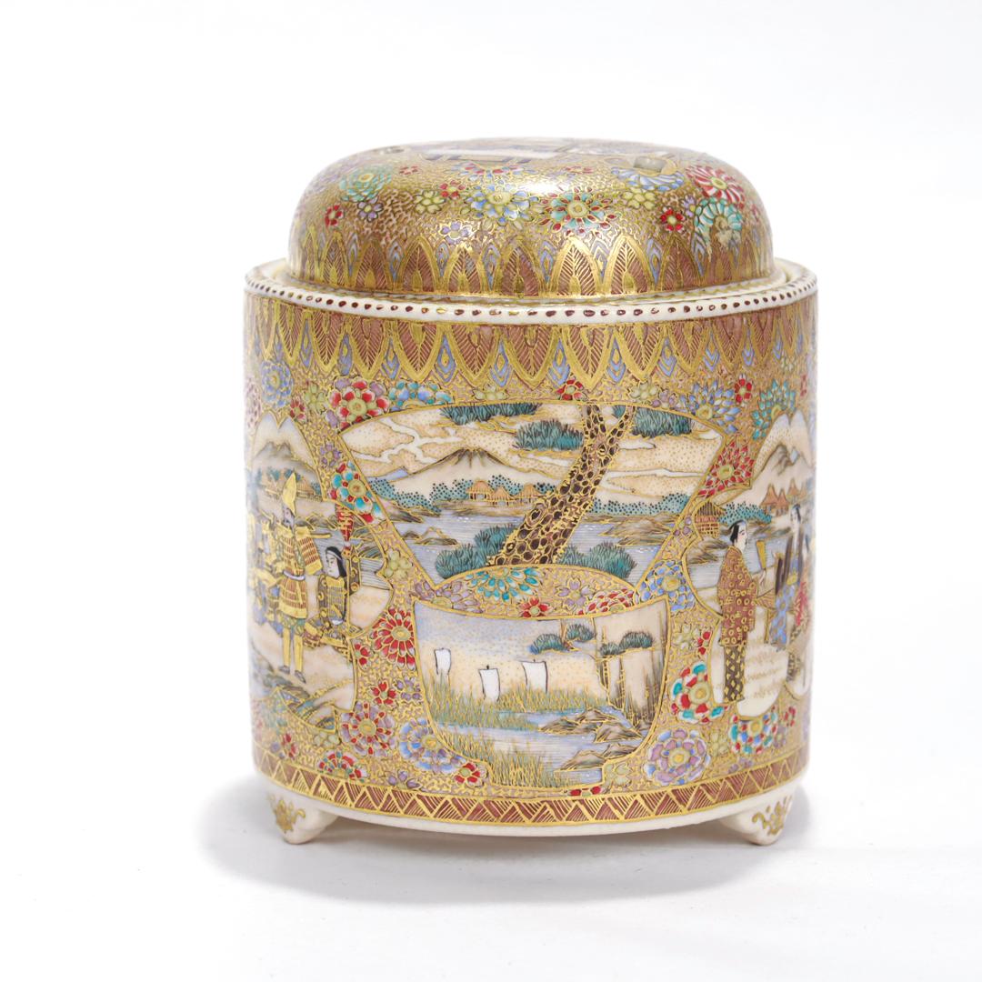 Miniature Antique Japanese Satsuma Pottery Censer or Koro For Sale 1