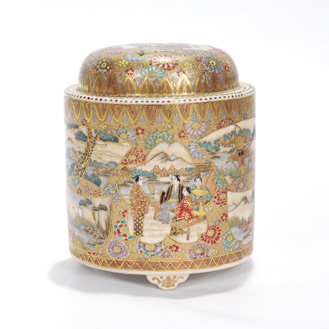 Miniature Antique Japanese Satsuma Pottery Censer or Koro For Sale 2