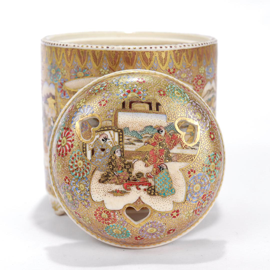 Miniature Antique Japanese Satsuma Pottery Censer or Koro For Sale 3