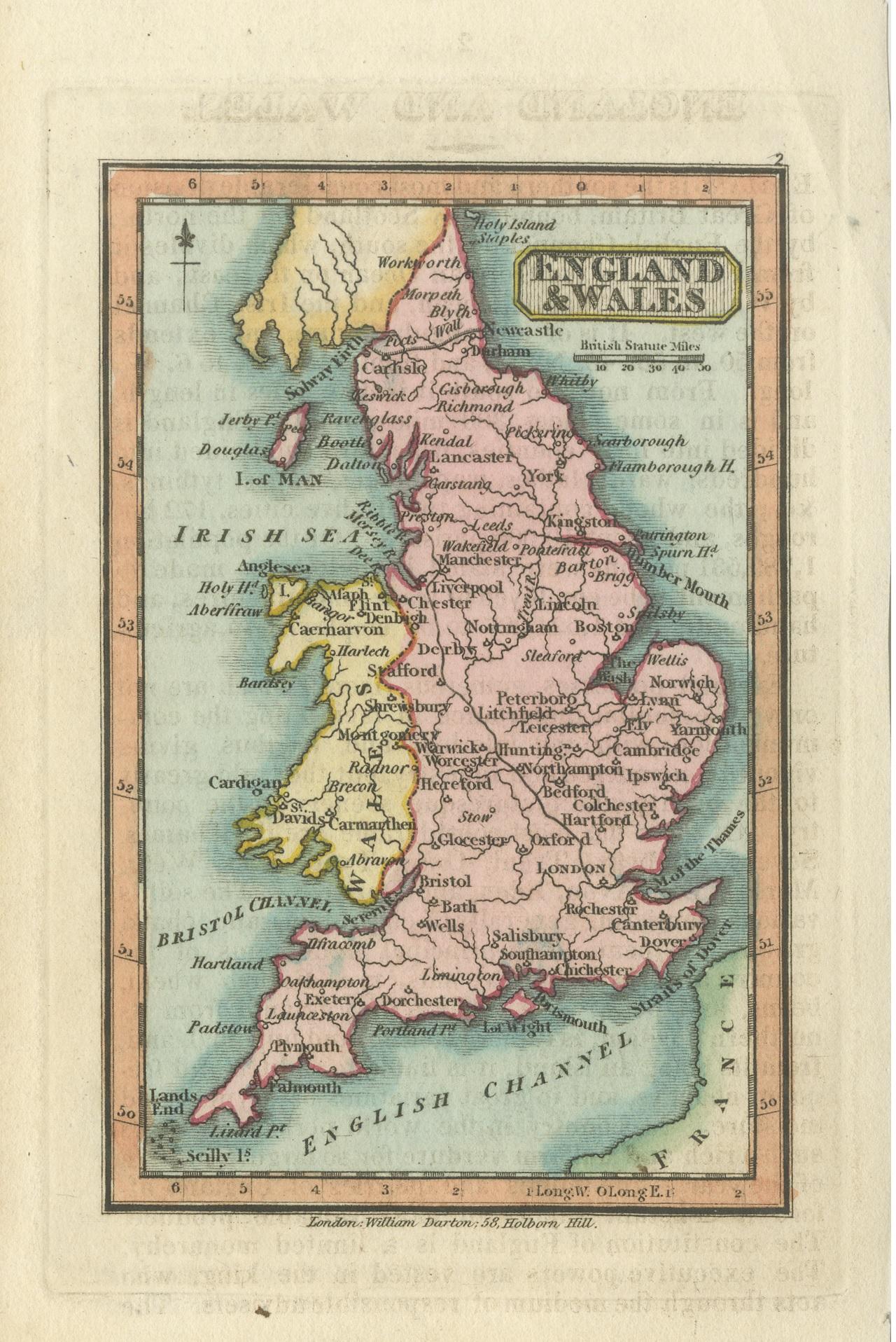 Miniature Antique Map of England and Wales In Good Condition For Sale In Langweer, NL
