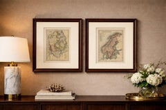 Miniature Antique Maps Scandinavia Set: Denmark, Sweden, Norway Handcolored 1833