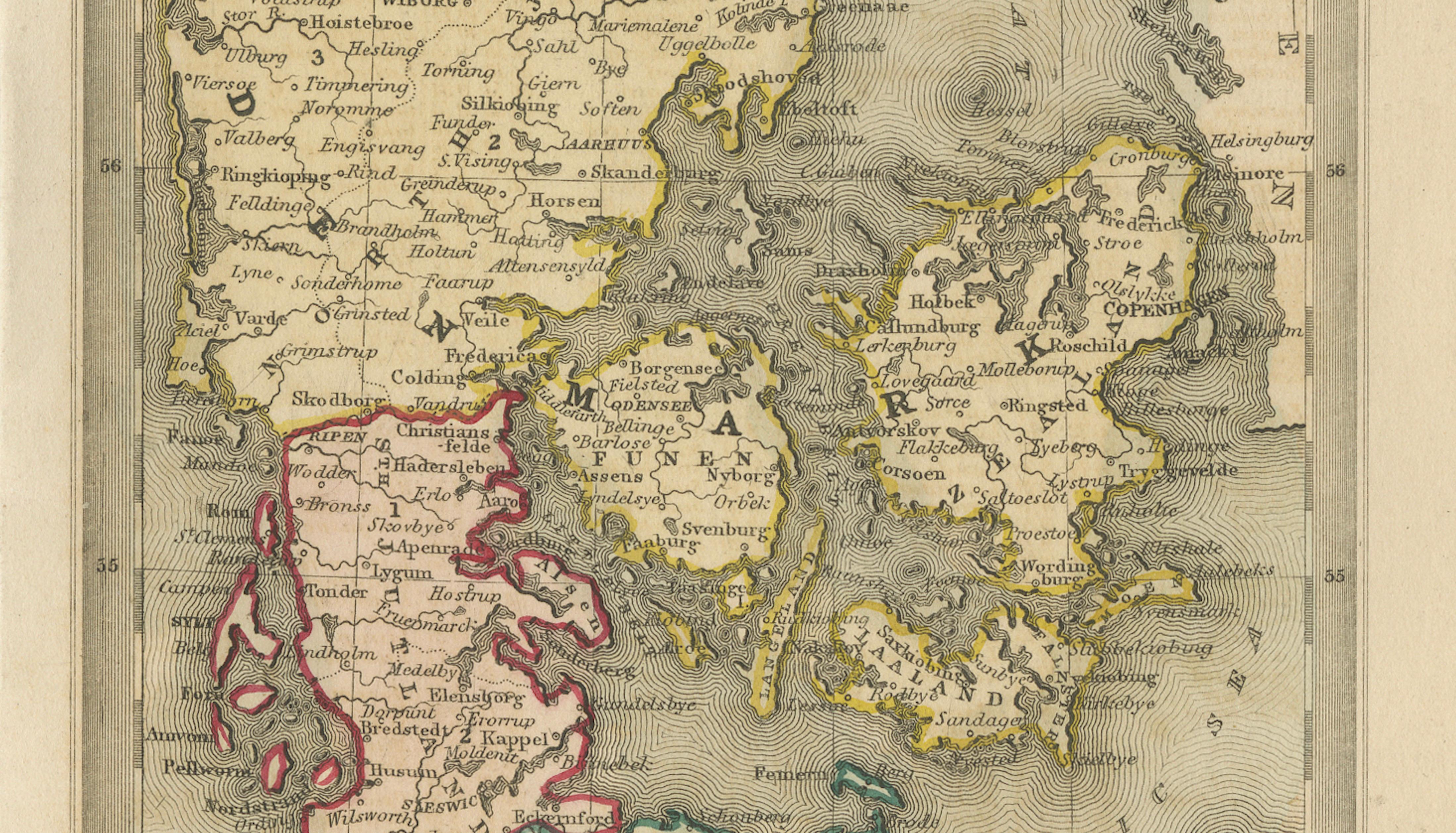 Miniature Antique Maps Scandinavia Set: Denmark, Sweden, Norway Handcolored 1833