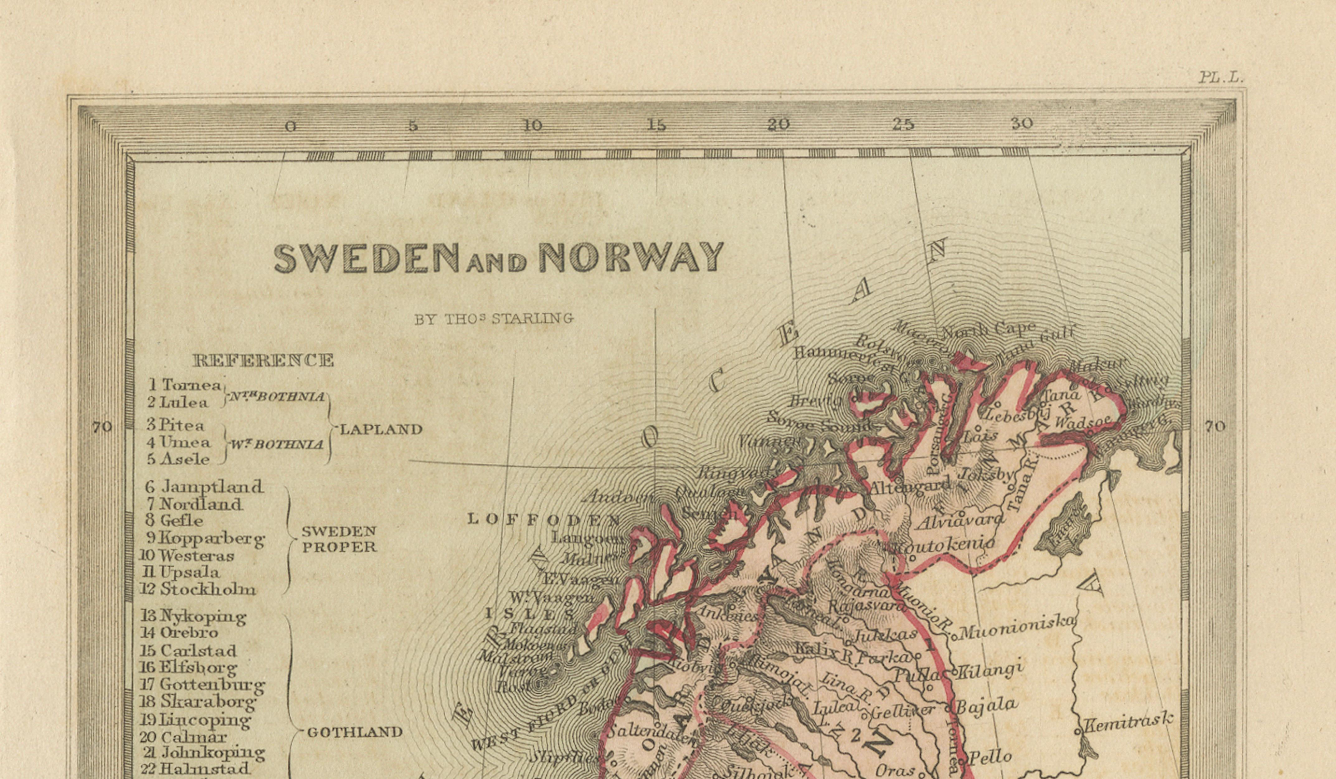 Miniature Antique Maps Scandinavia Set: Denmark, Sweden, Norway Handcolored 1833