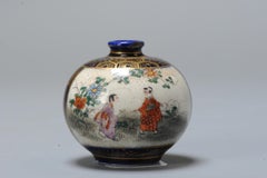 Miniature Antique Meiji Period Japanese Satsuma Vase Figural Decoration marked