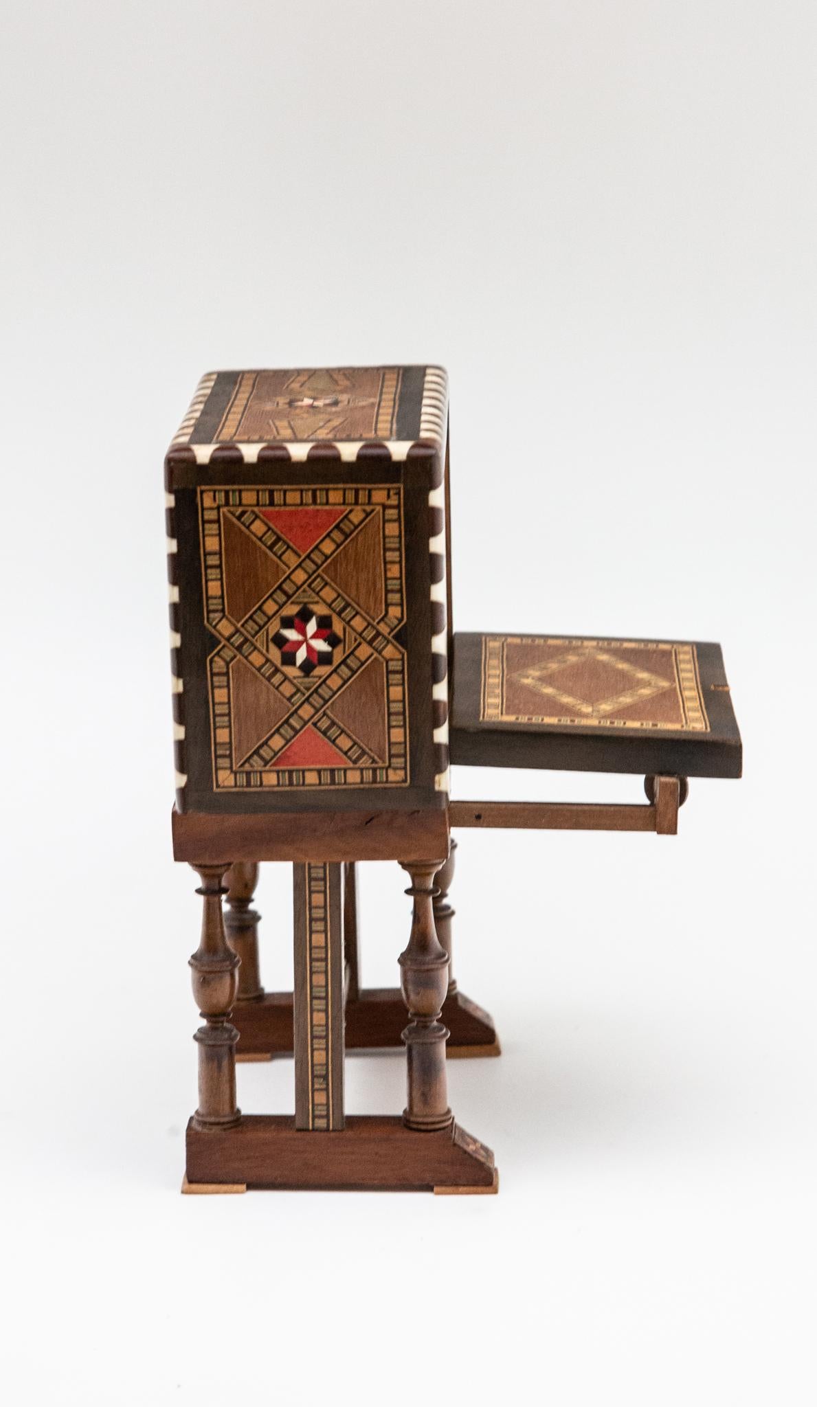 20th Century Miniature Antique Miniature Marquetry Desk For Sale