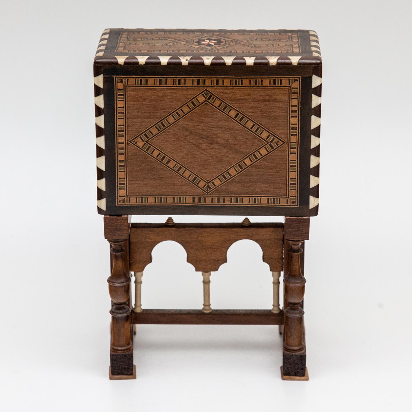 Wood Miniature Antique Miniature Marquetry Desk For Sale