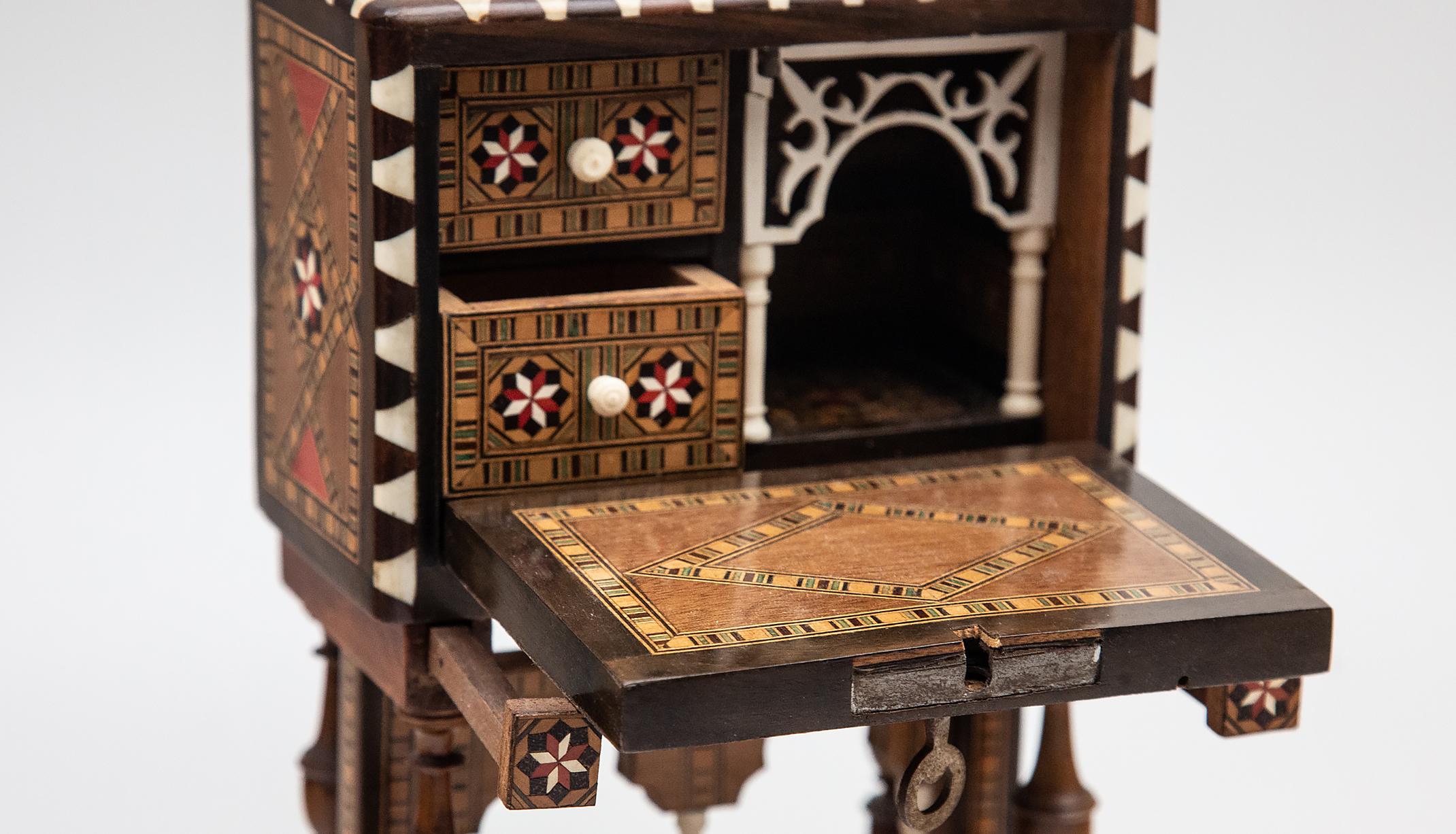 Miniature Antique Miniature Marquetry Desk For Sale 1