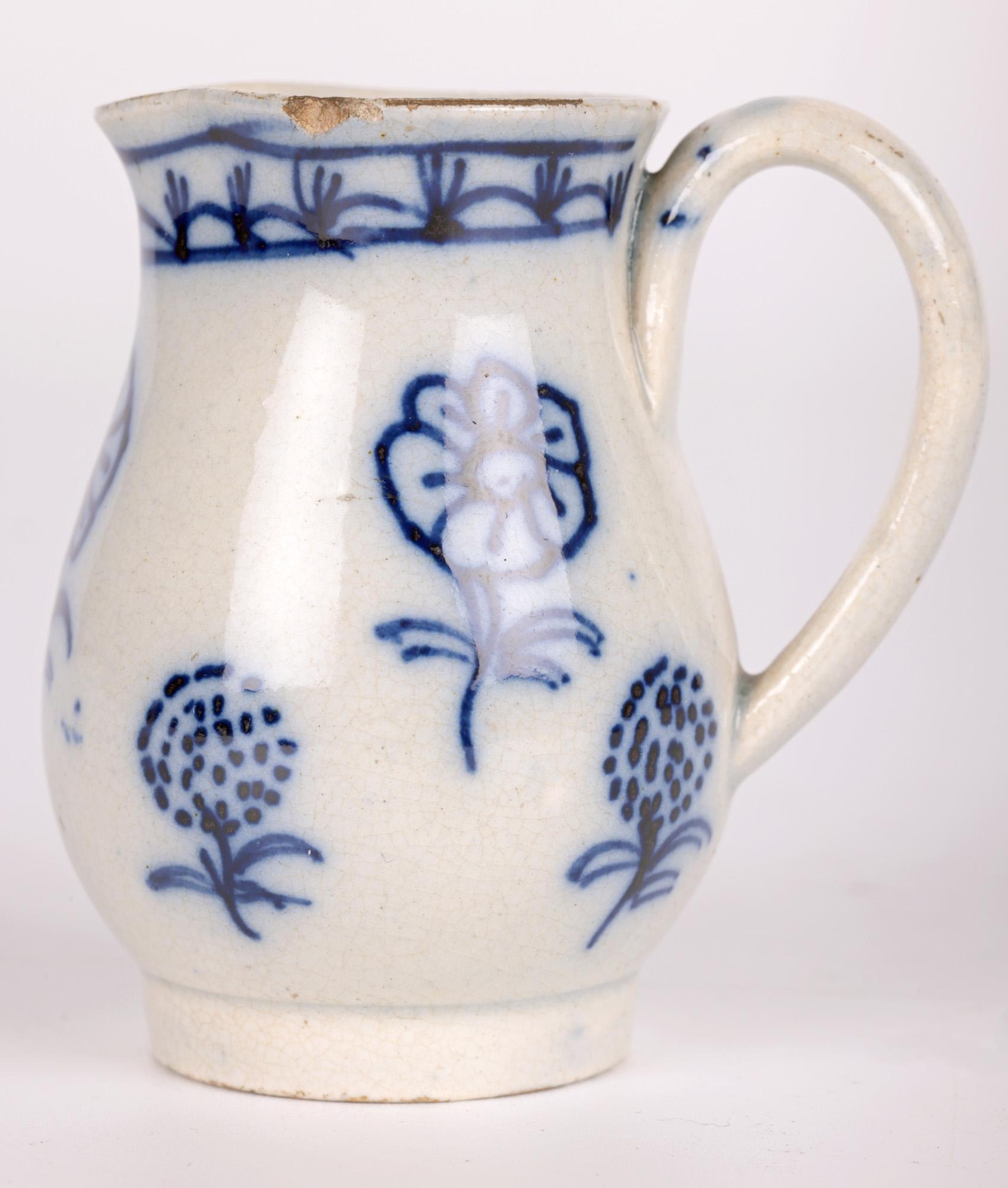 Miniature Antique Pearlware Blue & White Painted Jug For Sale 4