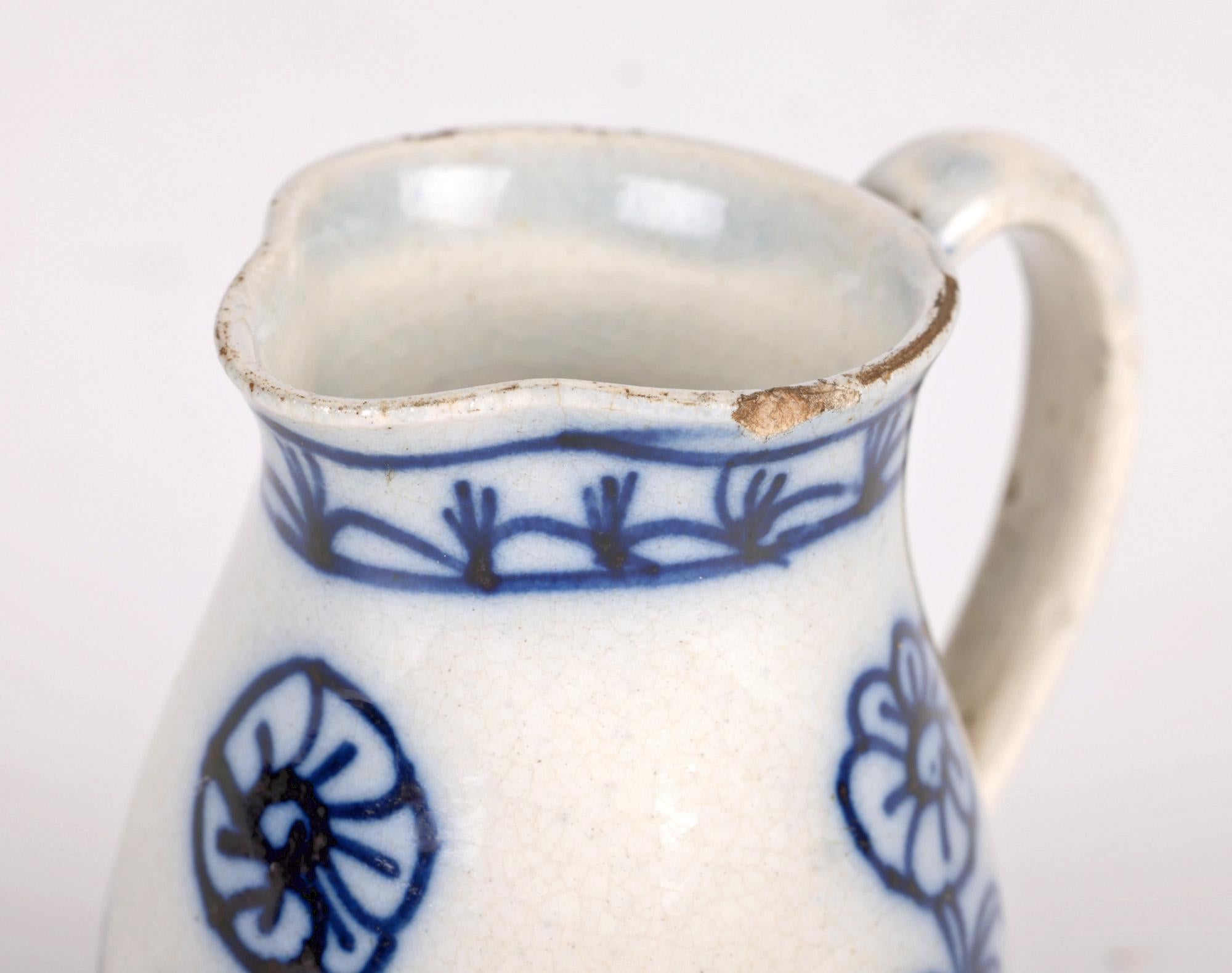 Miniature Antique Pearlware Blue & White Painted Jug For Sale 7