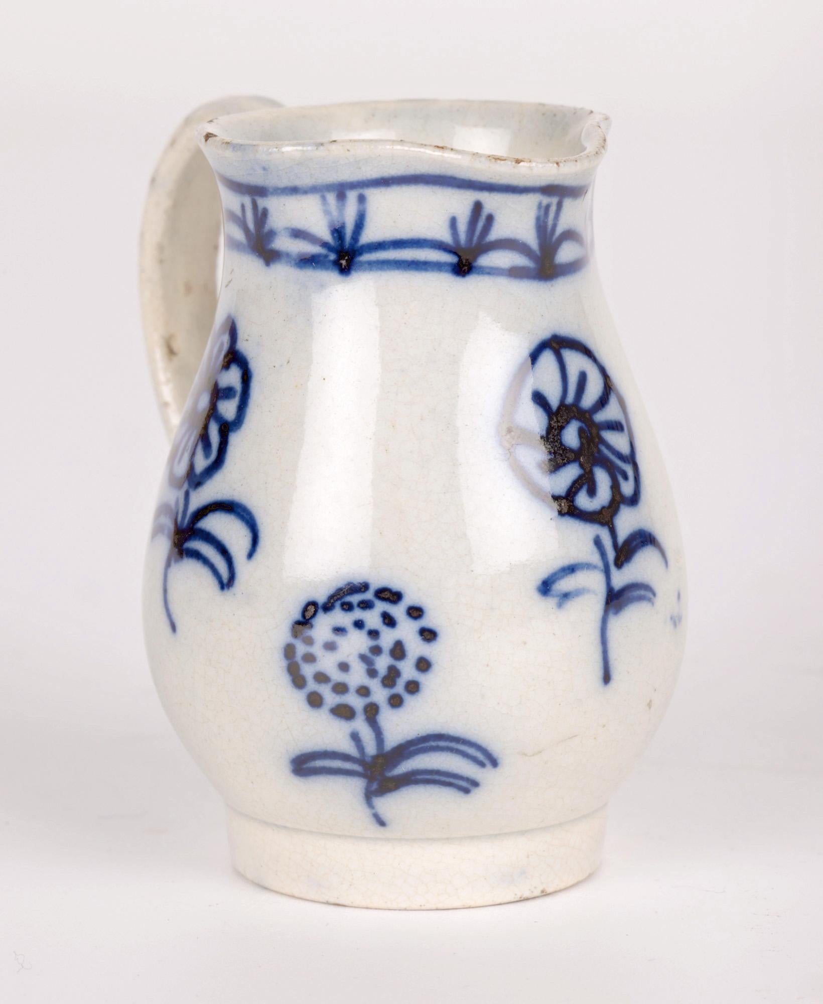 Miniature Antique Pearlware Blue & White Painted Jug For Sale 9