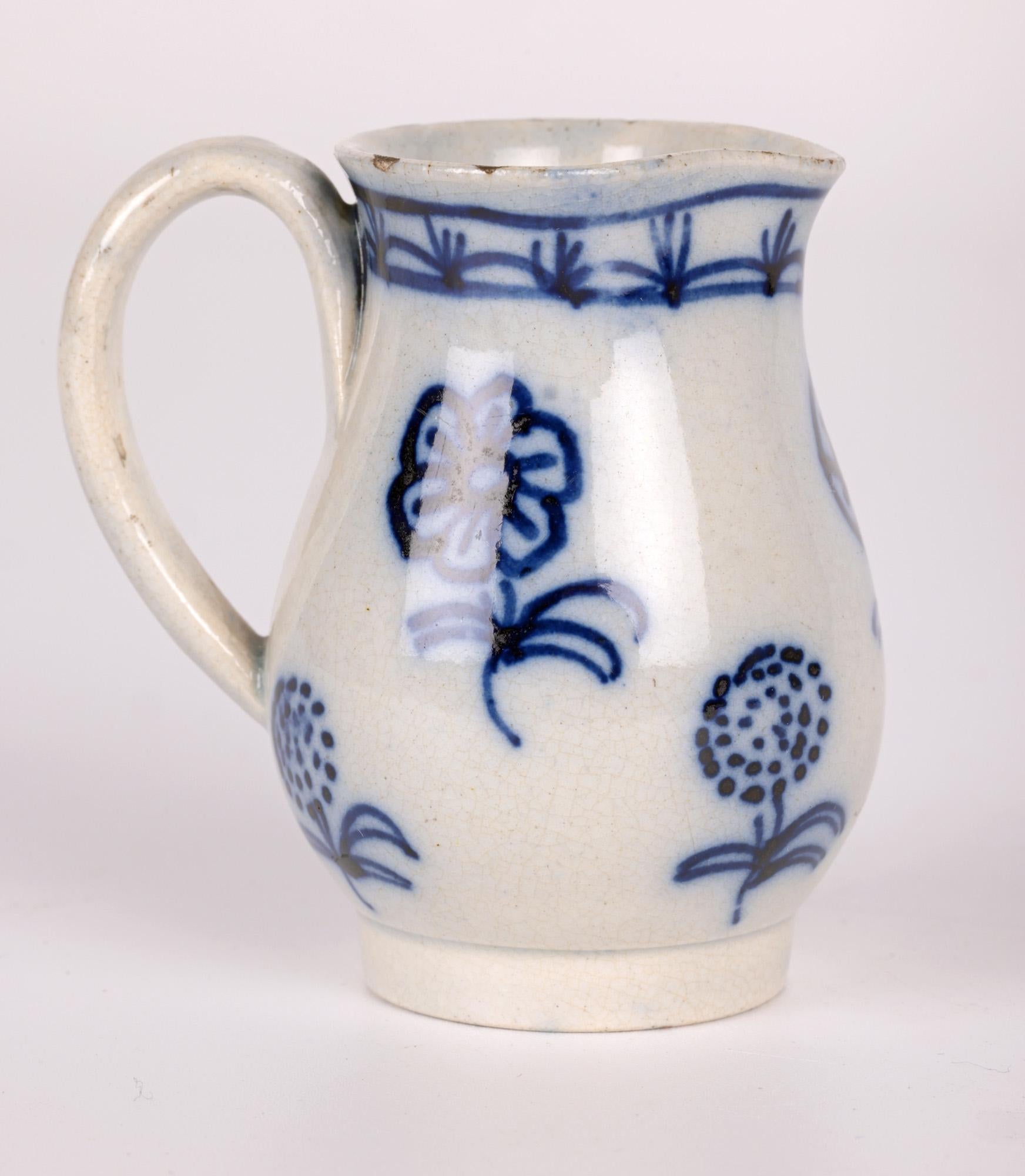Miniature Antique Pearlware Blue & White Painted Jug For Sale 11