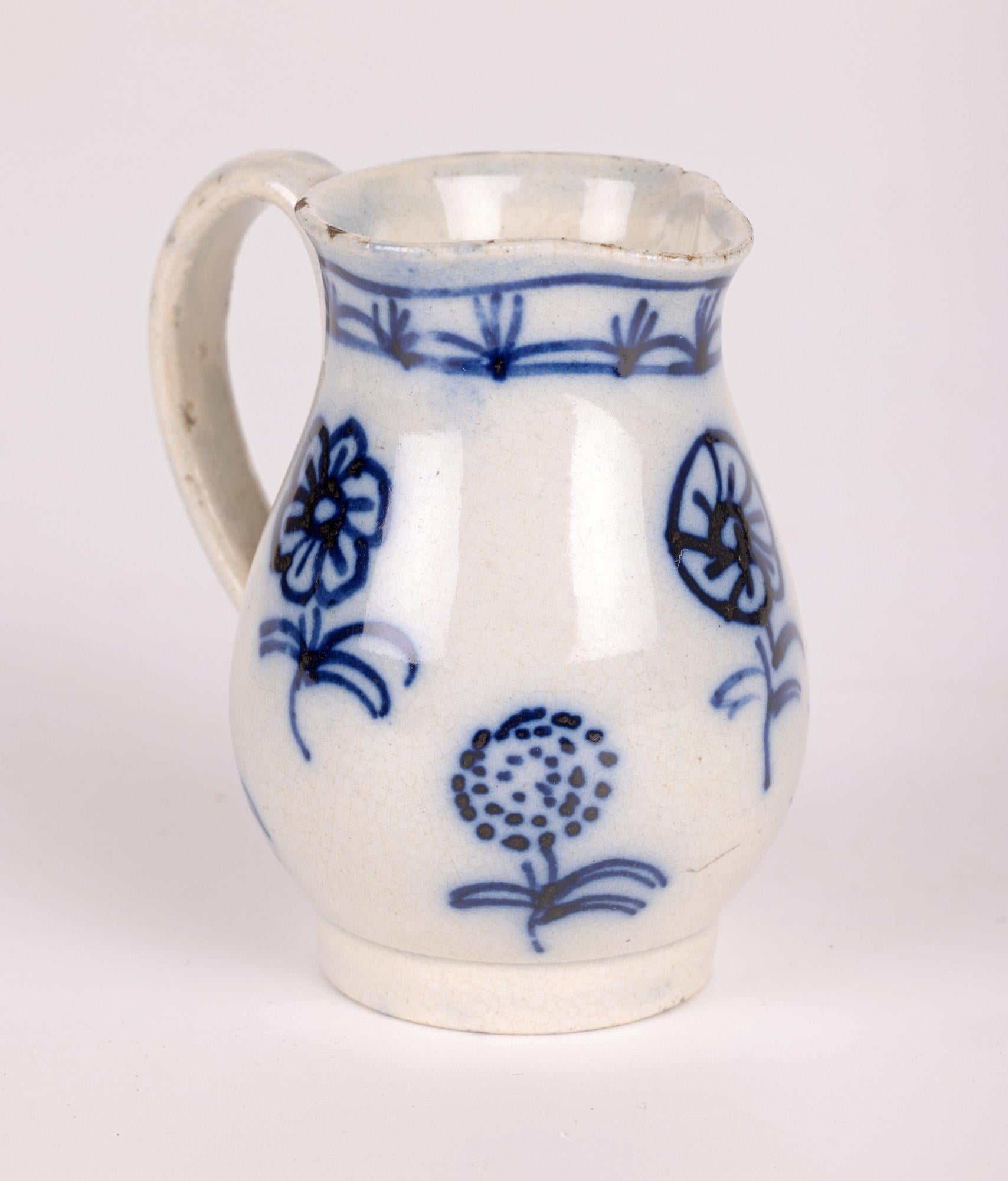 Miniature Antique Pearlware Blue & White Painted Jug For Sale 12