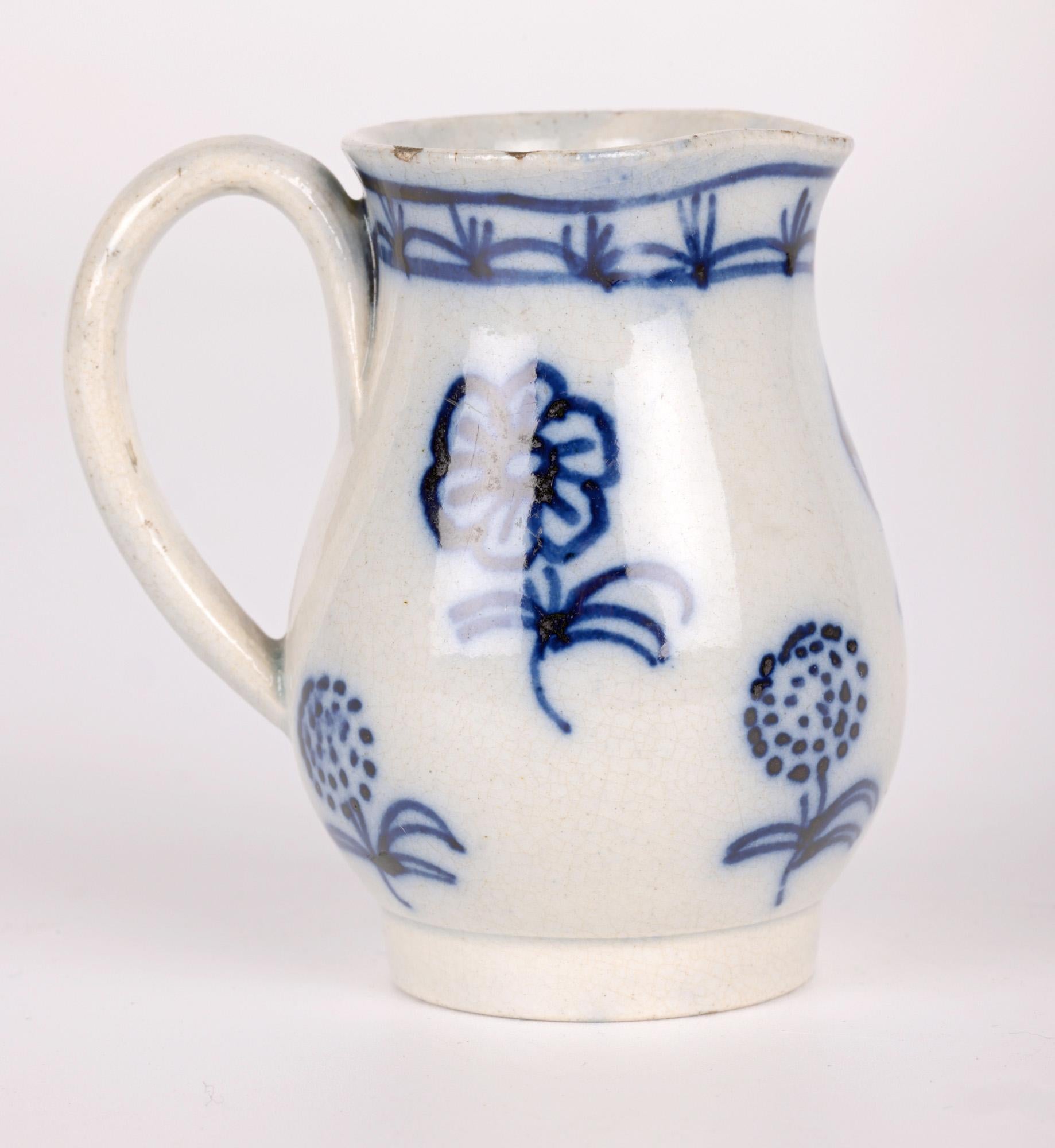 Miniature Antique Pearlware Blue & White Painted Jug In Good Condition For Sale In Bishop's Stortford, Hertfordshire
