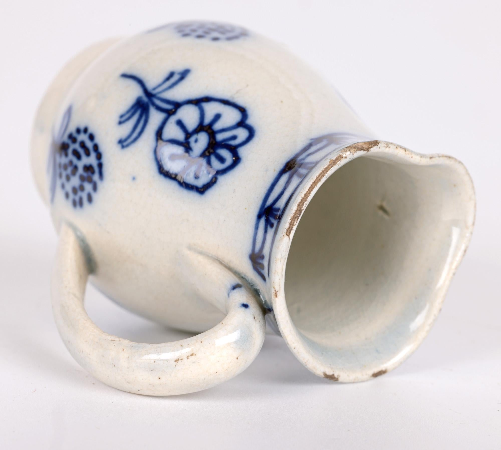 18th Century and Earlier Miniature Antique Pearlware Blue & White Painted Jug For Sale