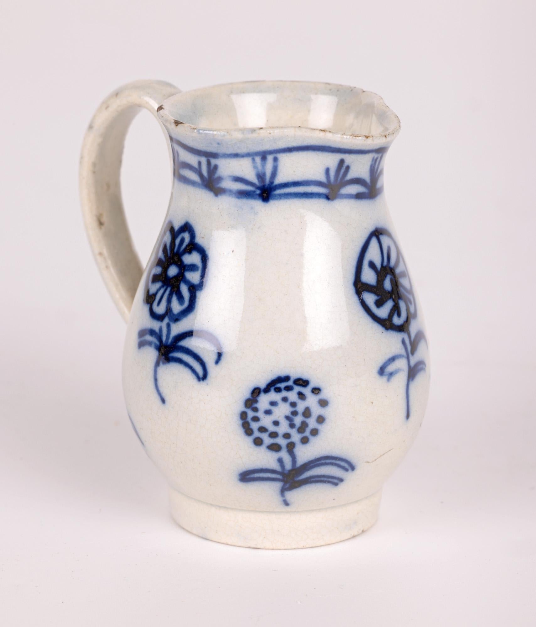 Miniature Antique Pearlware Blue & White Painted Jug For Sale 1