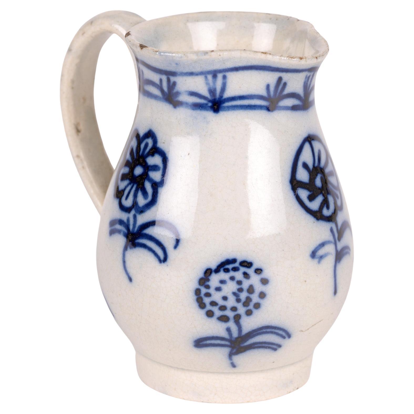 Miniature Antique Pearlware Blue & White Painted Jug For Sale