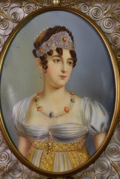 Miniature Antique Portrait Hand Painted by Gerard Filigree Frame