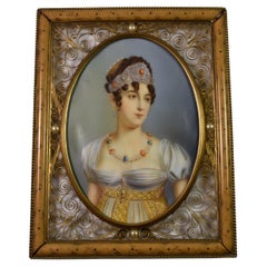 Miniature Antique Portrait Hand Painted by Gerard Filigree Frame