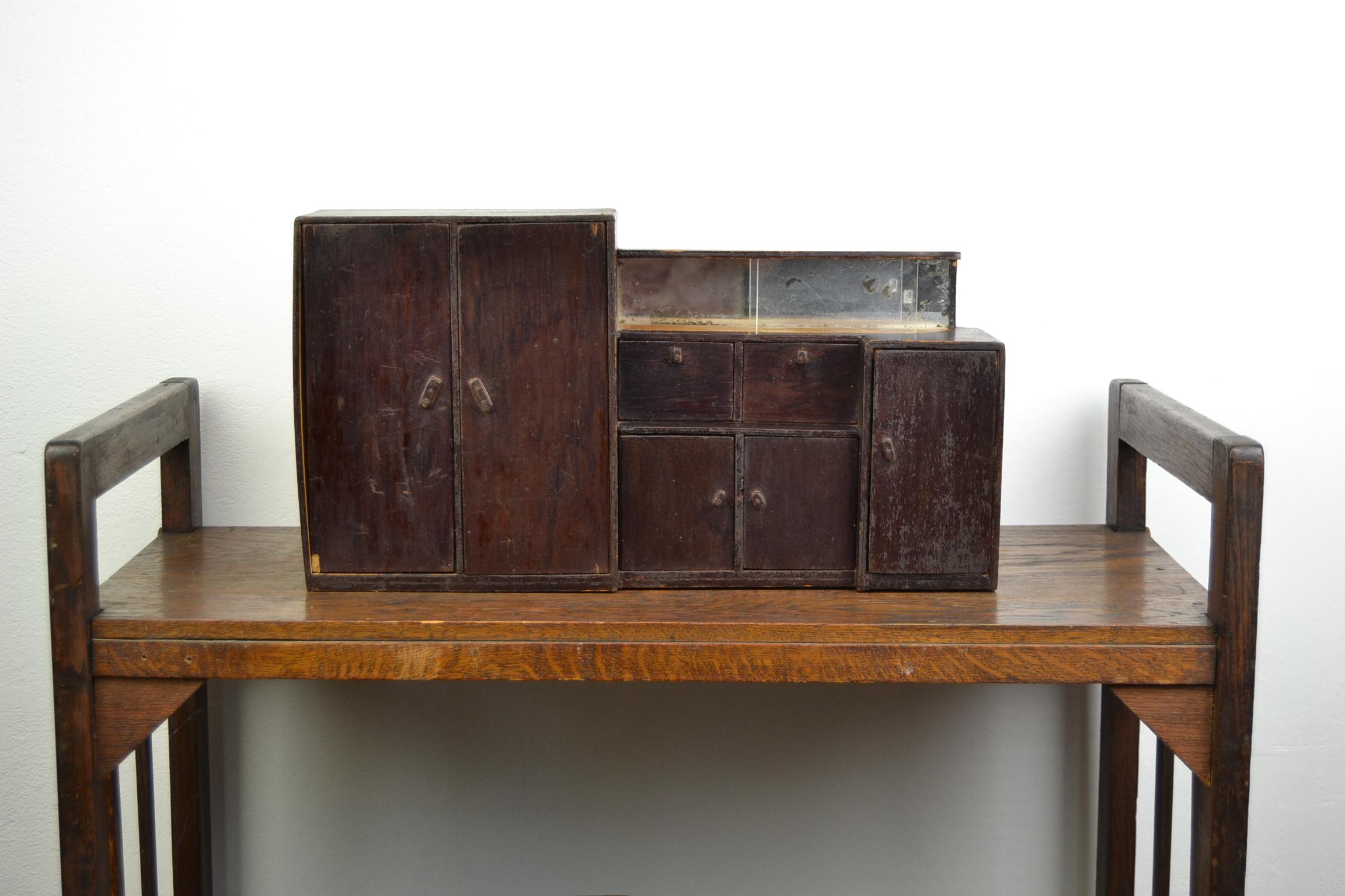 Miniature Art Deco Furniture, Club Chairs, Coffee Table, Seat and Cabinet For Sale 7