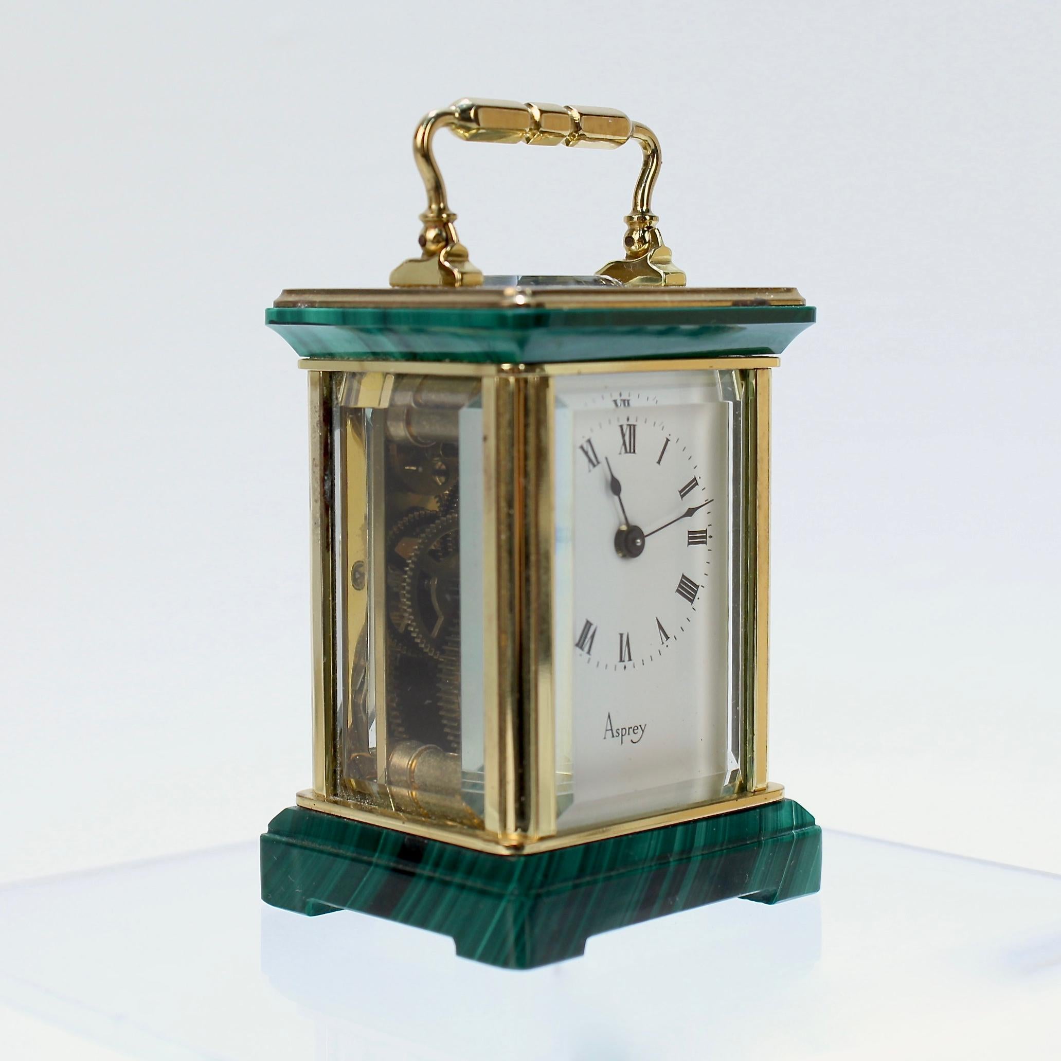 Miniature Asprey Brass and Malachite Miniature Carriage Clock 2