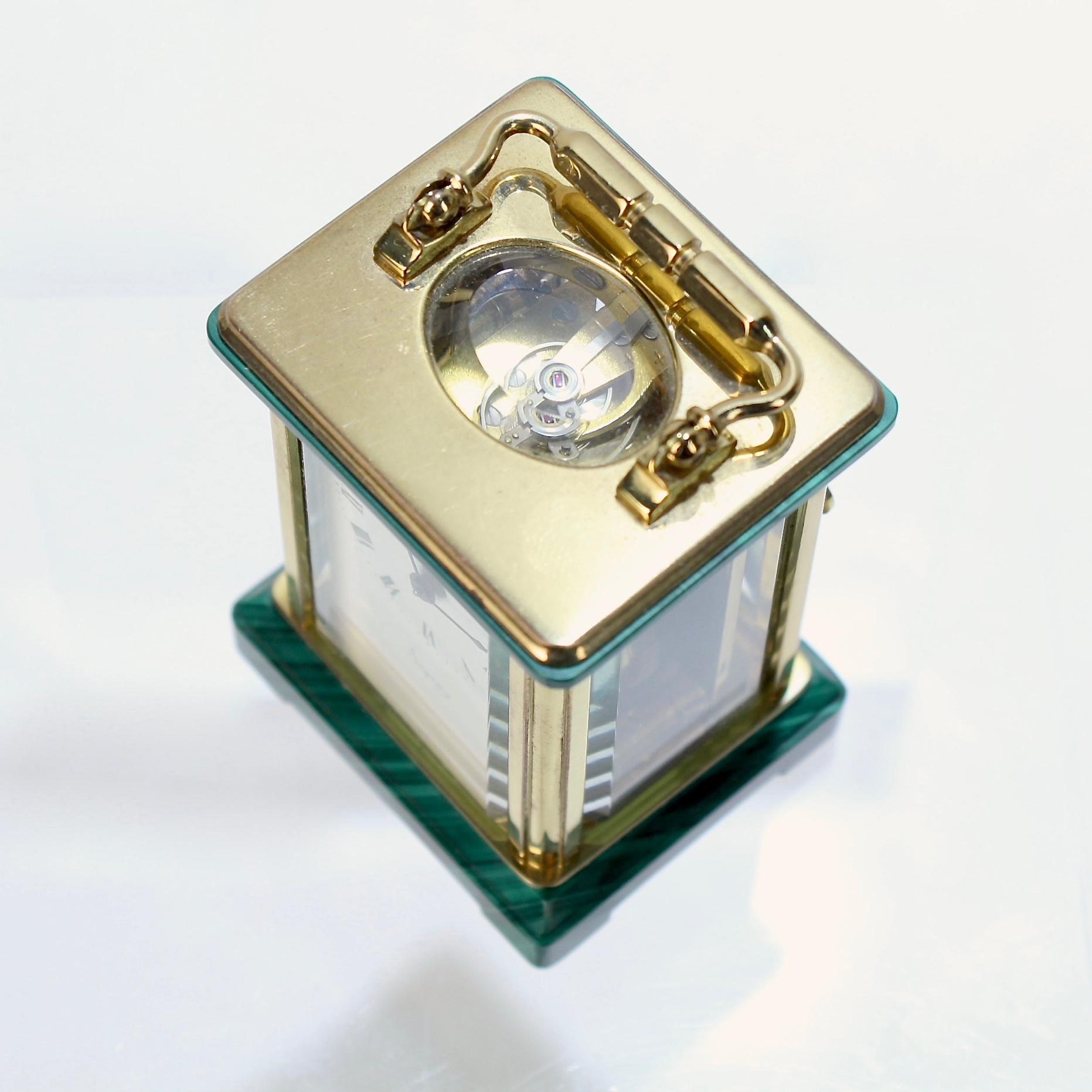 Miniature Asprey Brass and Malachite Miniature Carriage Clock 4