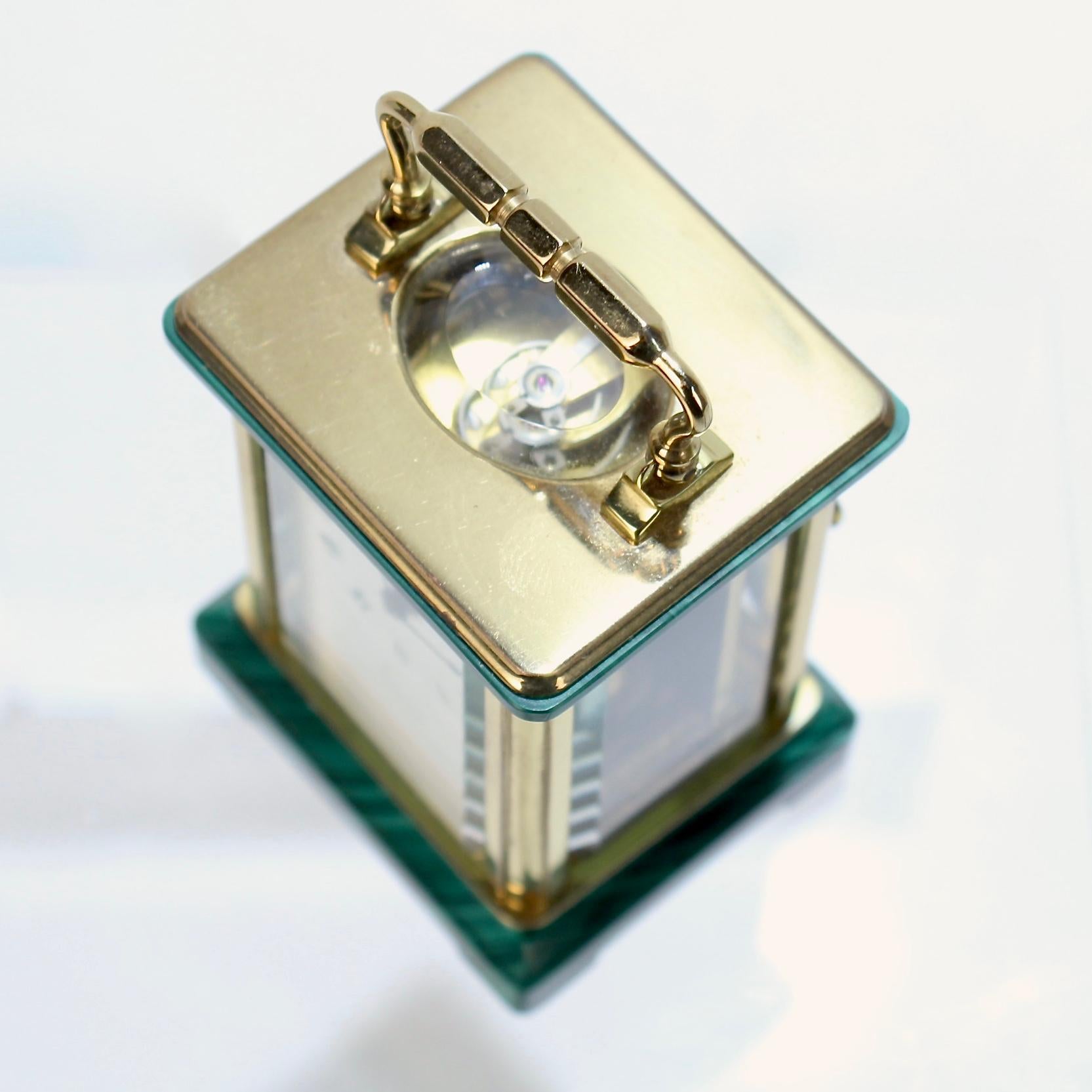 Miniature Asprey Brass and Malachite Miniature Carriage Clock 5