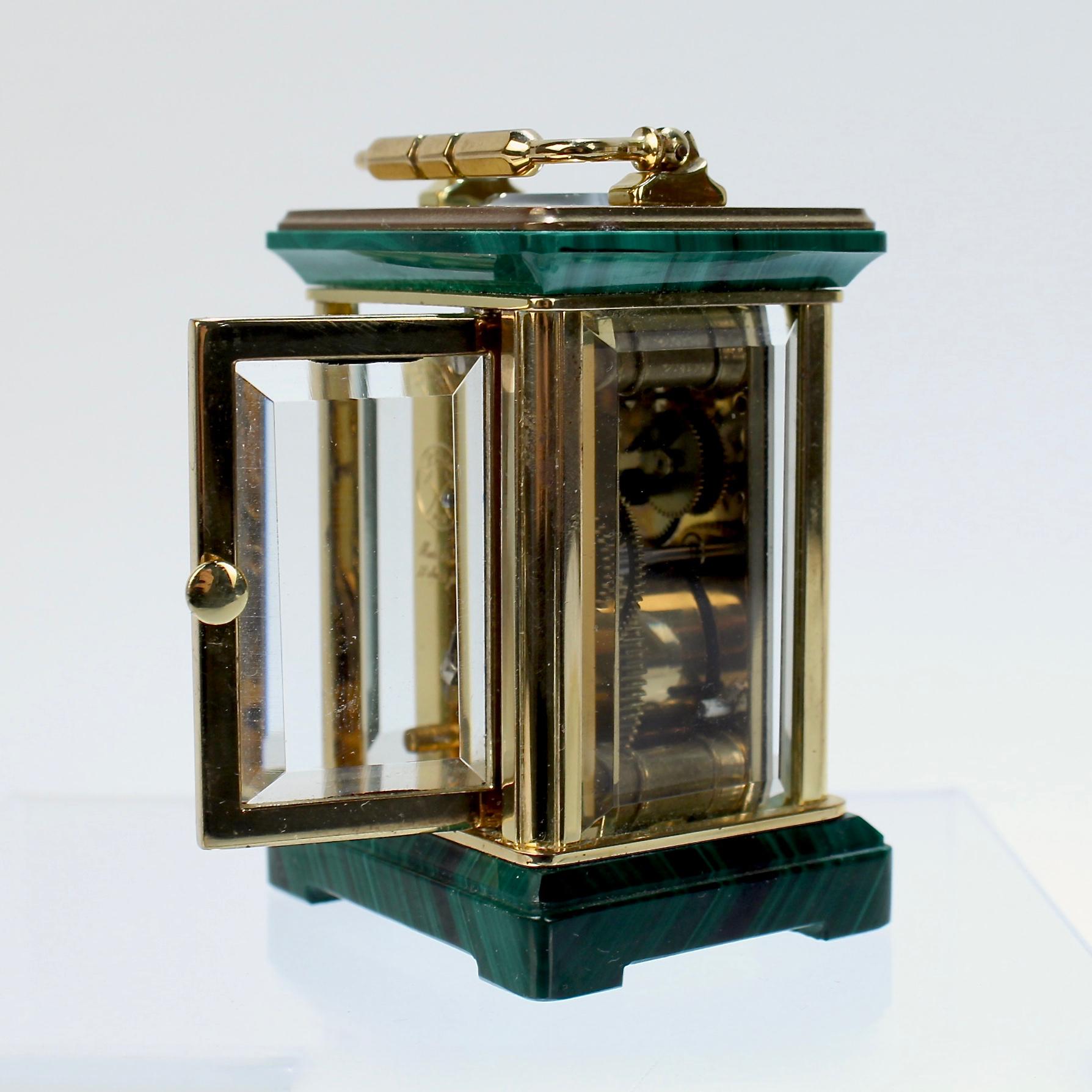 Miniature Asprey Brass and Malachite Miniature Carriage Clock 7