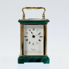 Miniature Asprey Brass and Malachite Miniature Carriage Clock