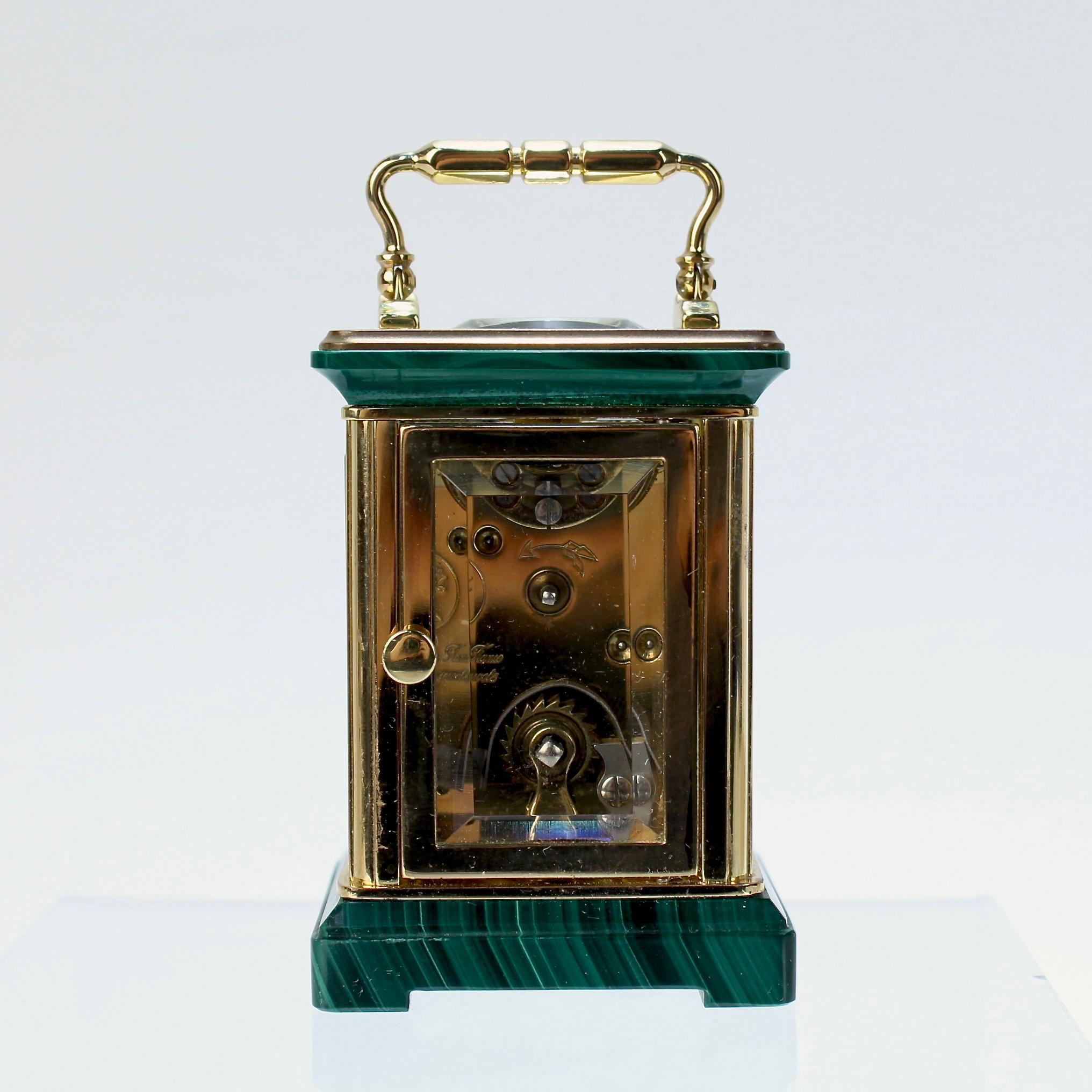 Women's or Men's Miniature Asprey Brass and Malachite Miniature Carriage Clock