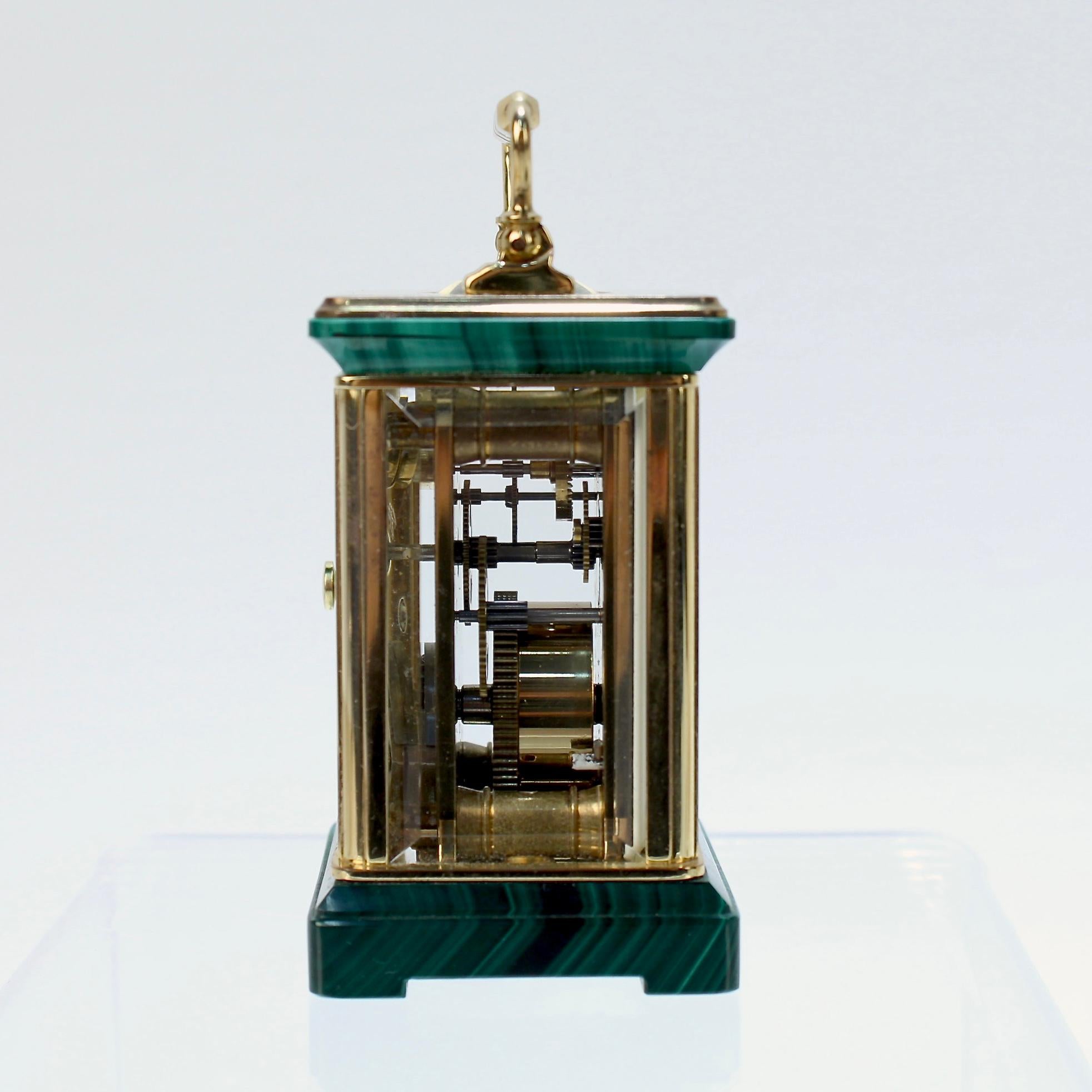 Miniature Asprey Brass and Malachite Miniature Carriage Clock 1