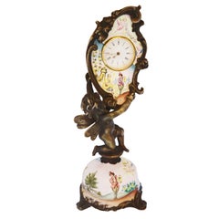 Miniature Austrian Enamel Sterling Silver & Bronze Desk Clock