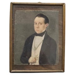 "Miniature Avec Portrait d'Un Gentilhomme Espagnol – XIXe Siècle" Élégante minia