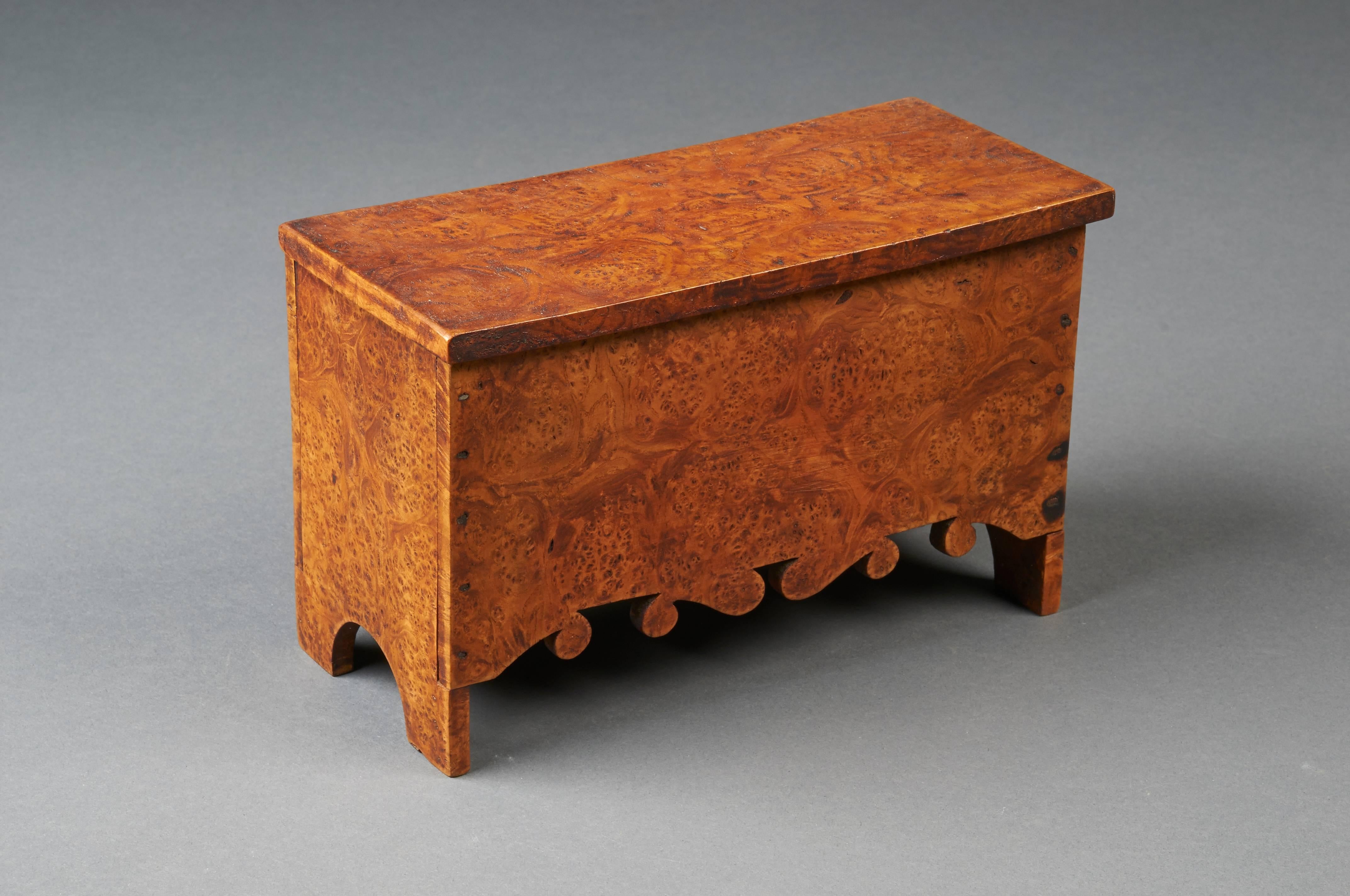 American Classical Miniature Blanket Chest of Burl Maple For Sale