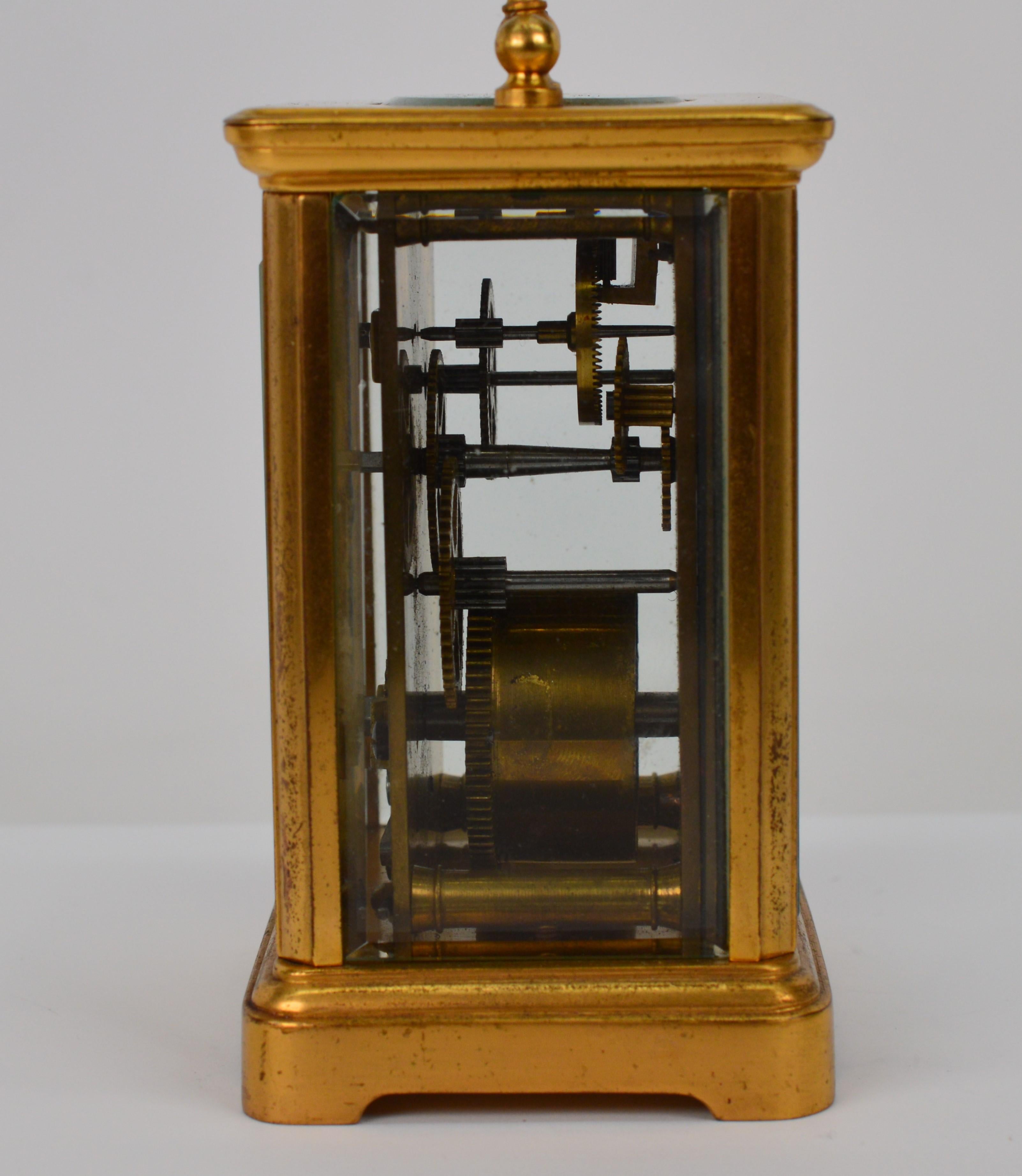 Miniature Brass French Carriage Clock with Key In Good Condition For Sale In Mount Kisco, NY