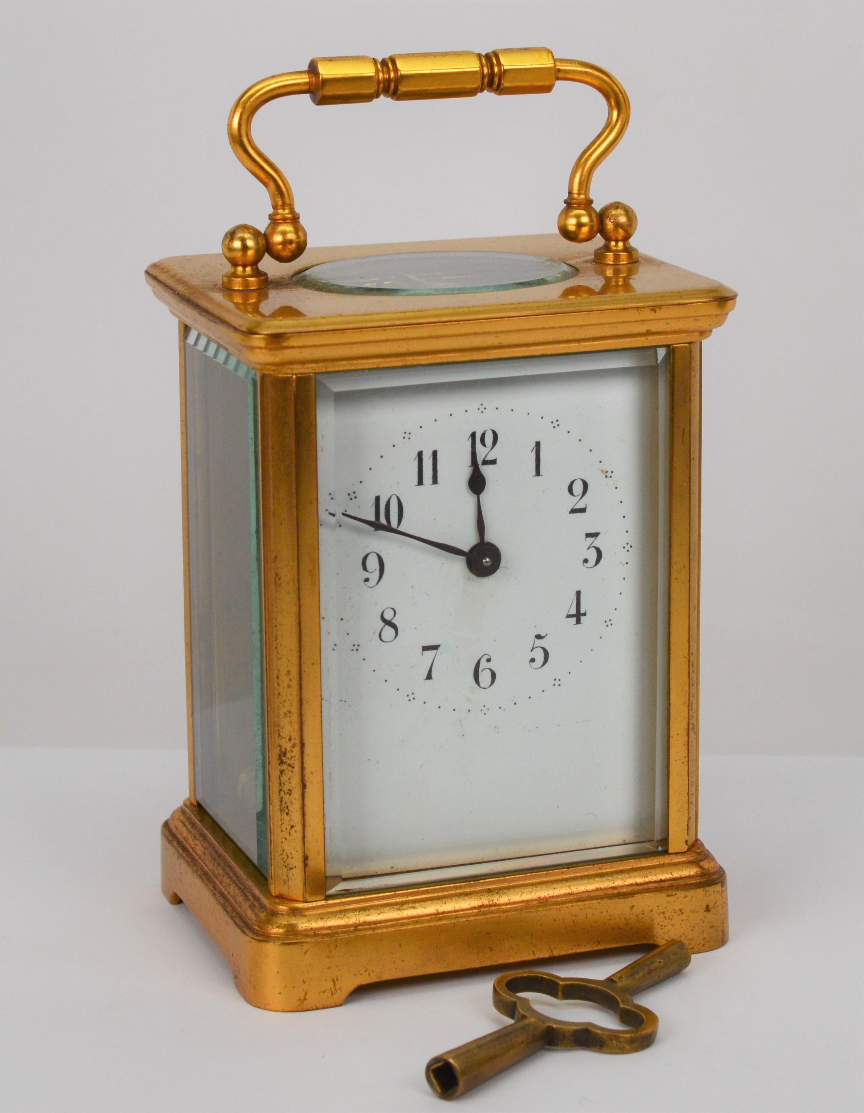 Miniature Brass French Carriage Clock with Key For Sale 2