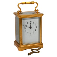 Vintage Miniature Brass French Carriage Clock with Key