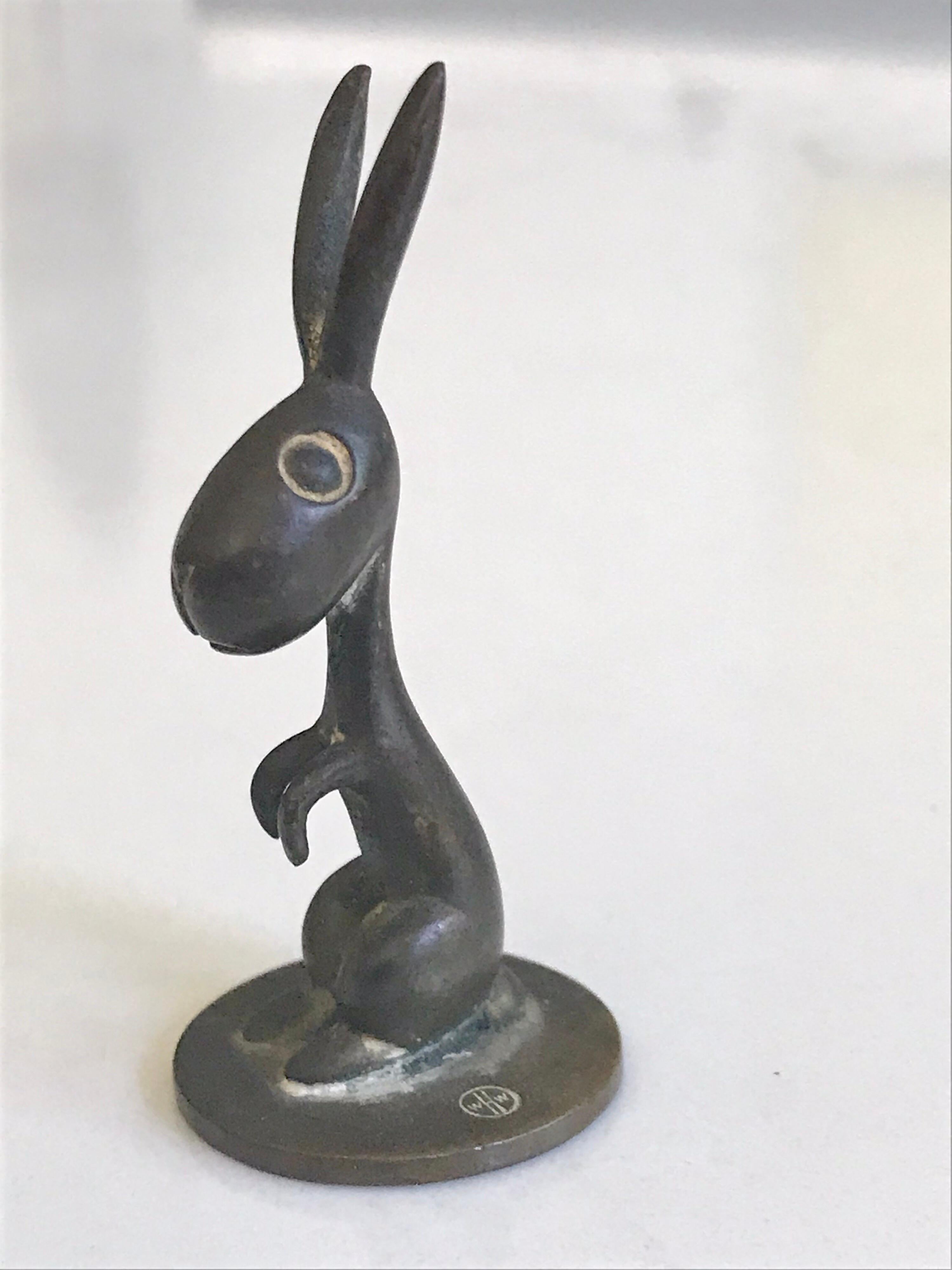 Austrian Miniature Brass Hare Sculpture, Werkstatte Hagenauer Wien
