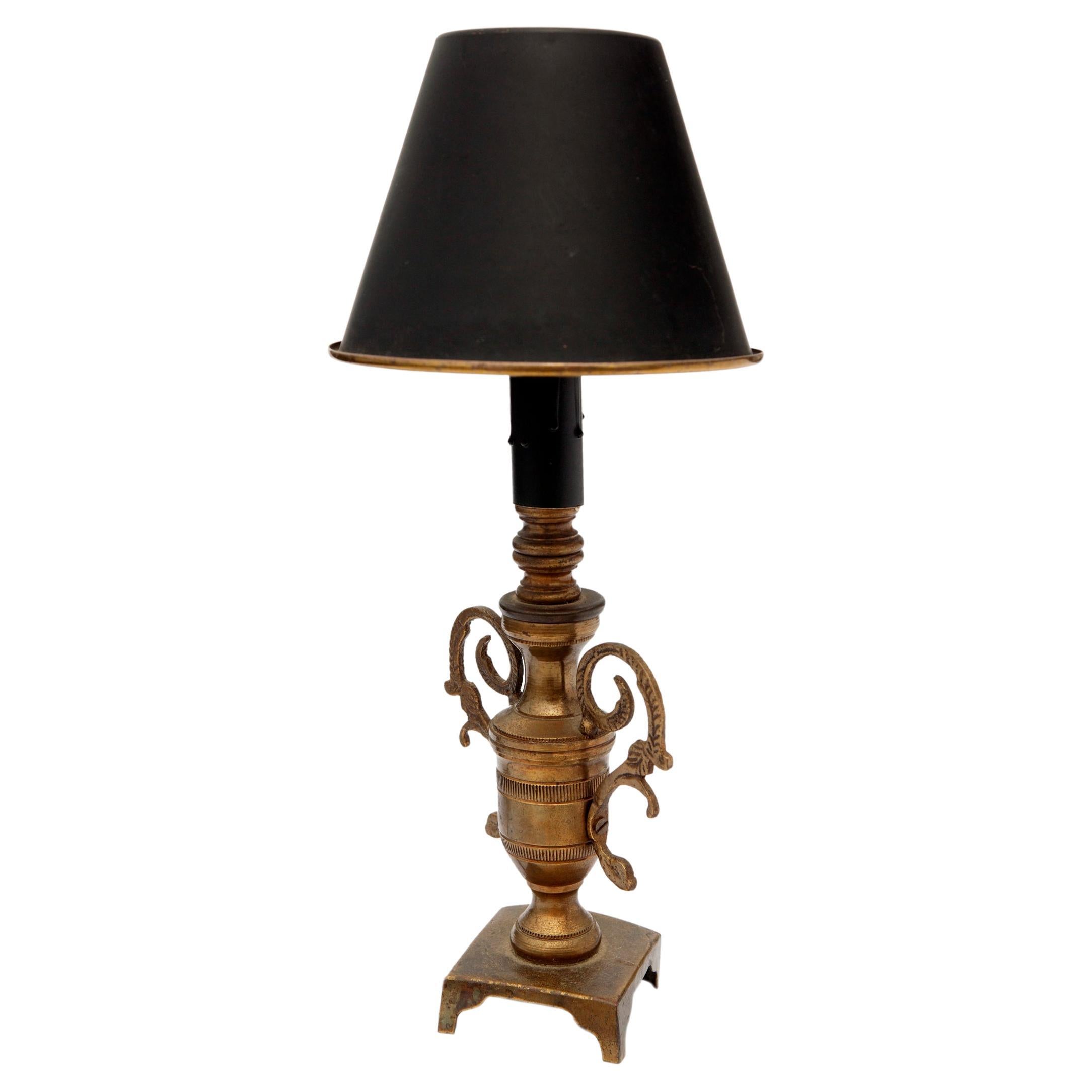 Miniature Brass "Trophy" Accent Lamp with Metal Shade  For Sale