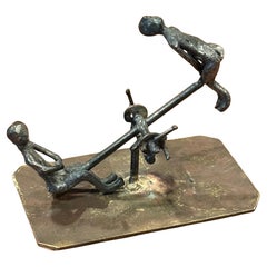 Miniature Bronze Kinetic See Saw /Teeter Totter Sculpture / Paperweight