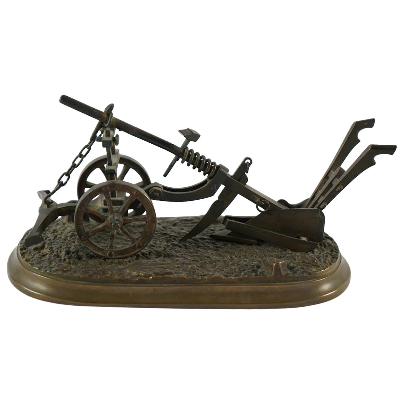 Miniature Bronze Plow, circa 1900